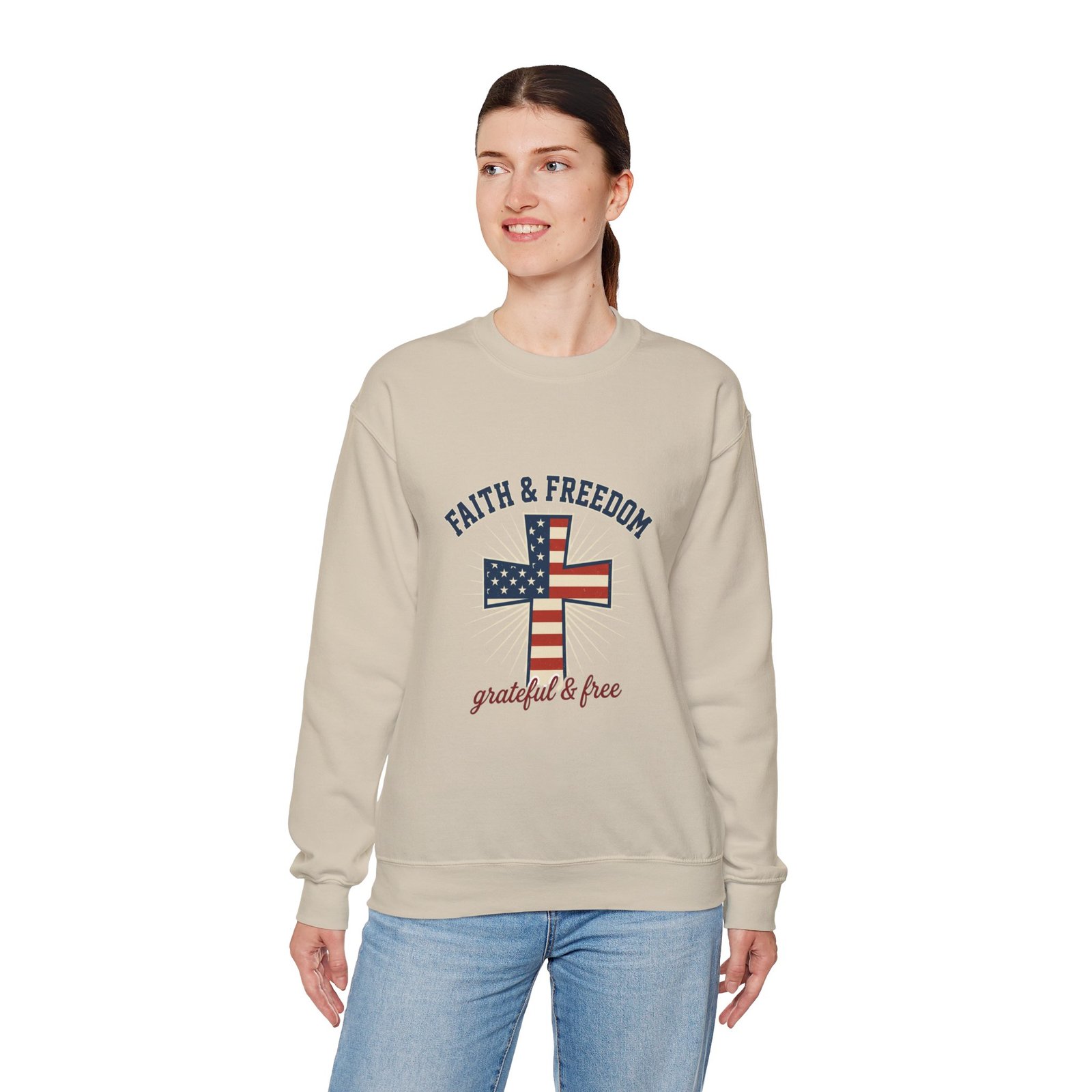 Faith & Freedom Cross Sweatshirt | Patriotic, Faith-based July 4th Vintage Americana - Image 41