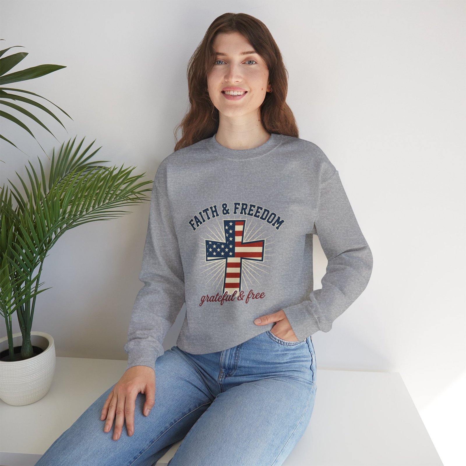 Faith & Freedom Cross Sweatshirt | Patriotic, Faith-based July 4th Vintage Americana - Image 59