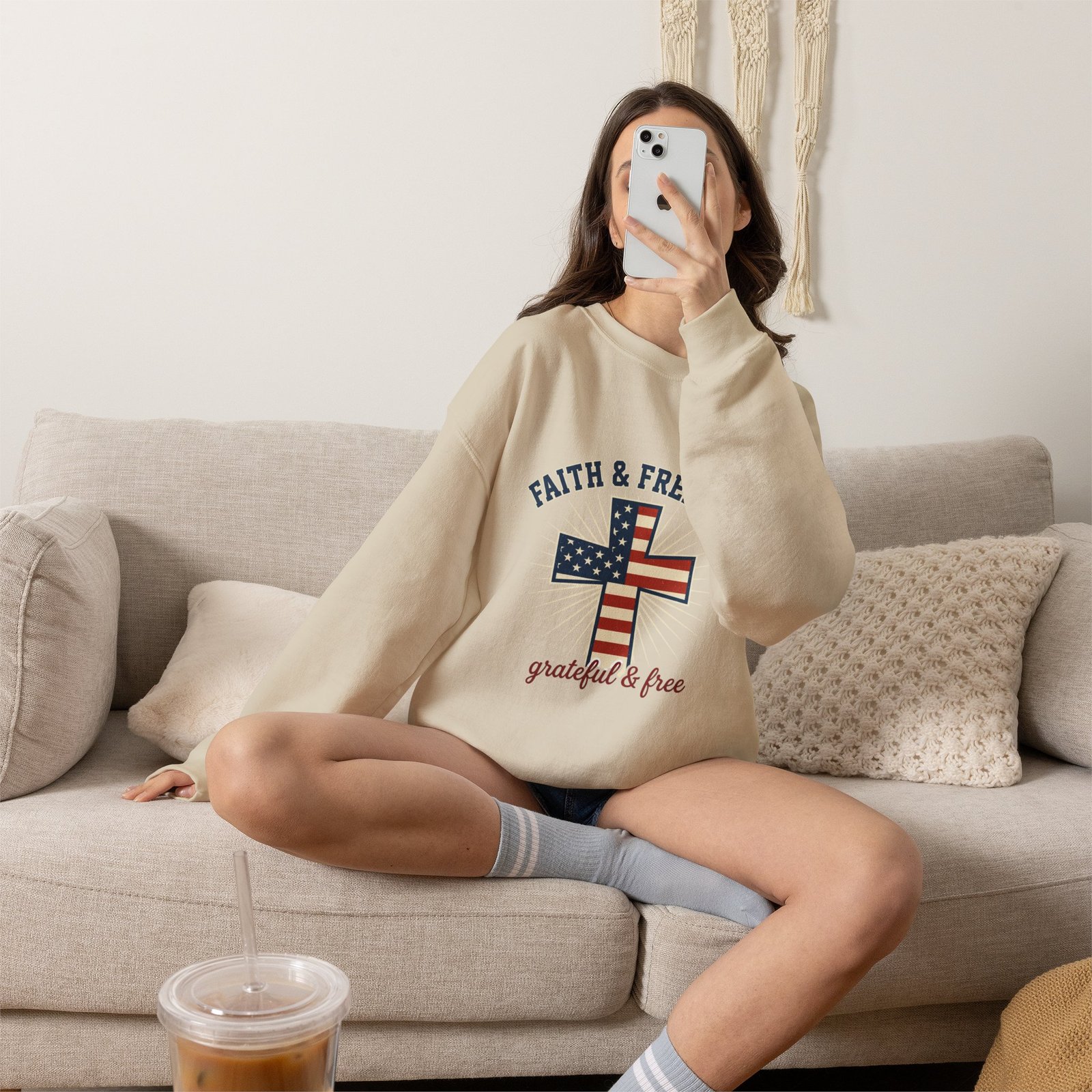 Faith & Freedom Cross Sweatshirt | Patriotic, Faith-based July 4th Vintage Americana - Image 36