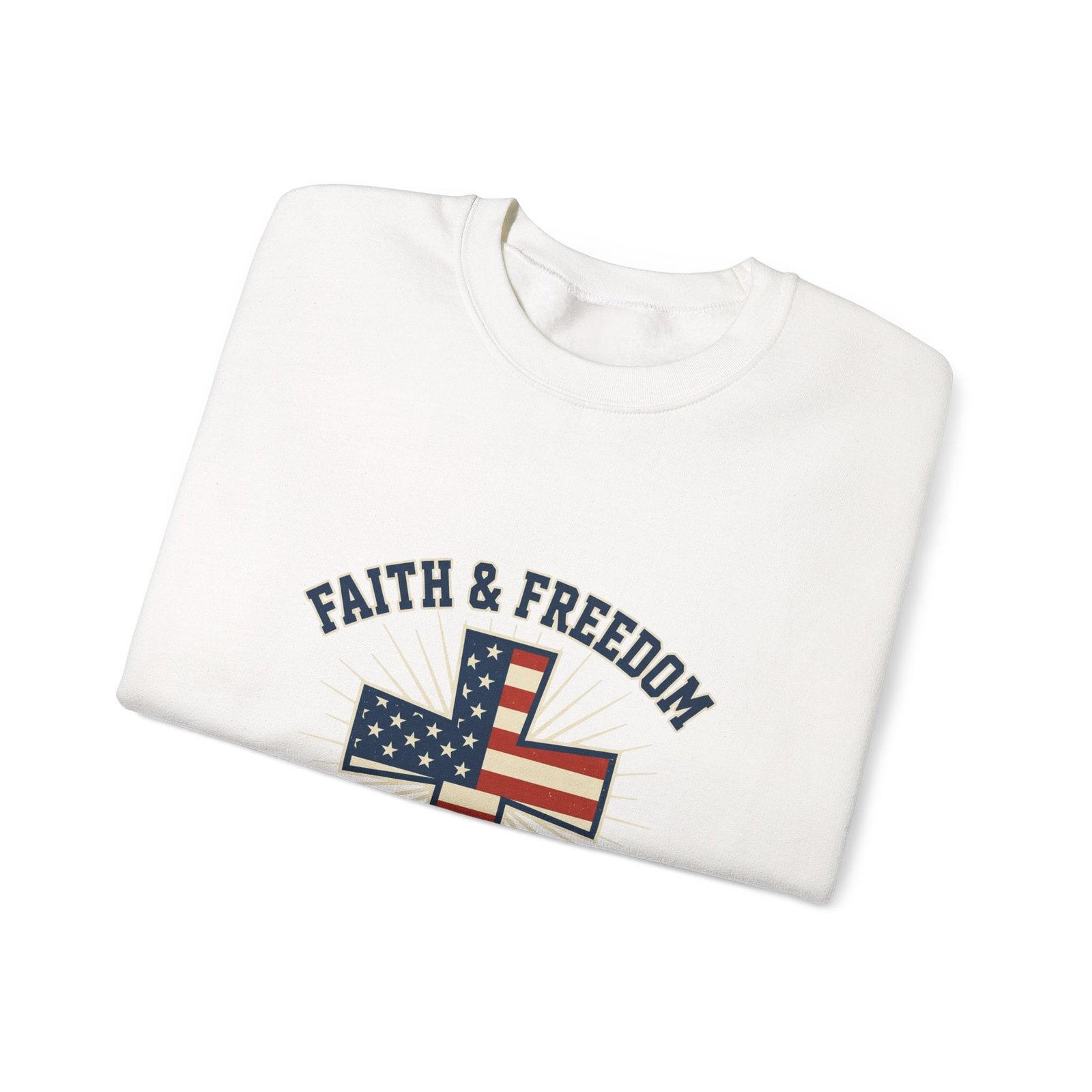 Faith & Freedom Cross Sweatshirt | Patriotic, Faith-based July 4th Vintage Americana - Image 3