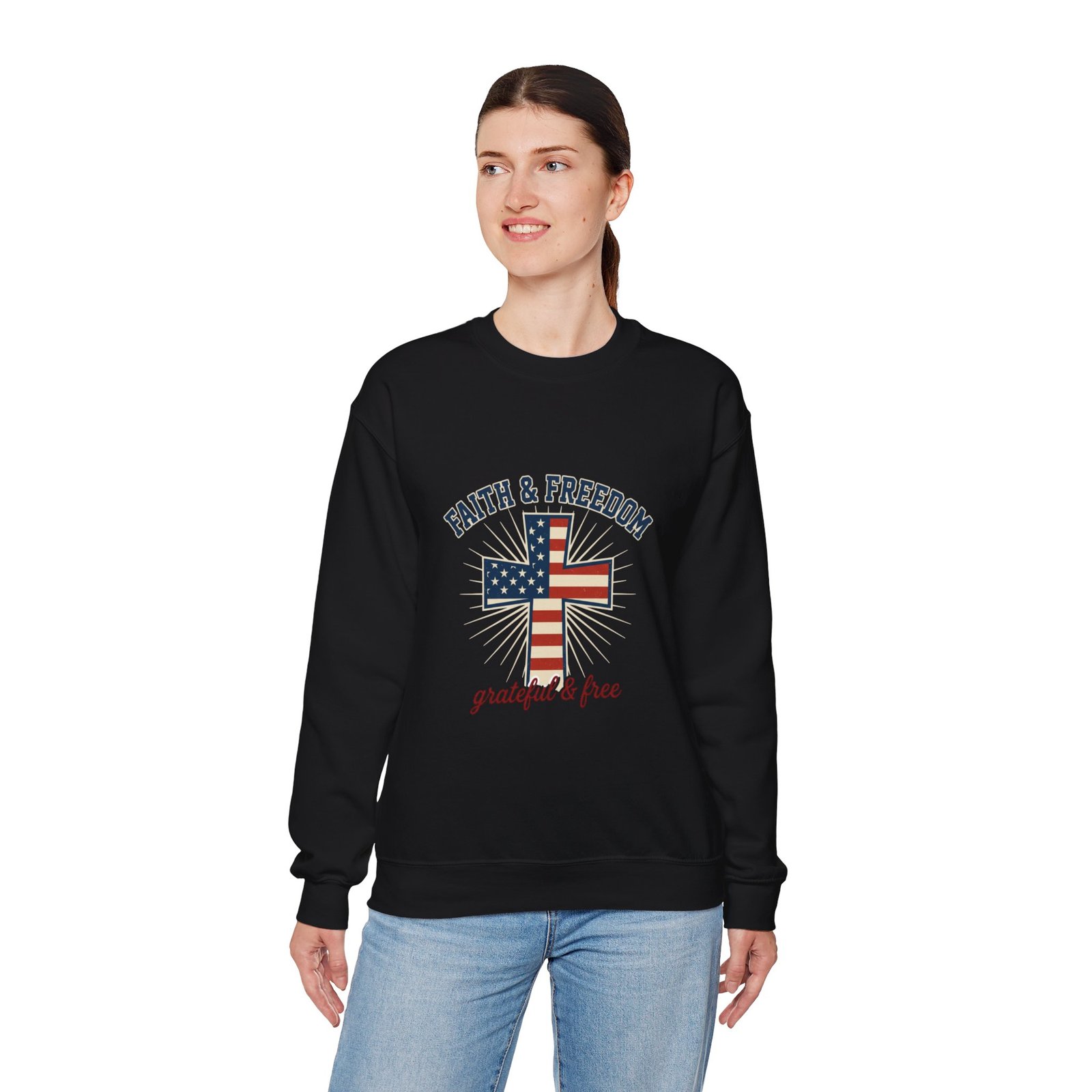 Faith & Freedom Cross Sweatshirt | Patriotic, Faith-based July 4th Vintage Americana - Image 26