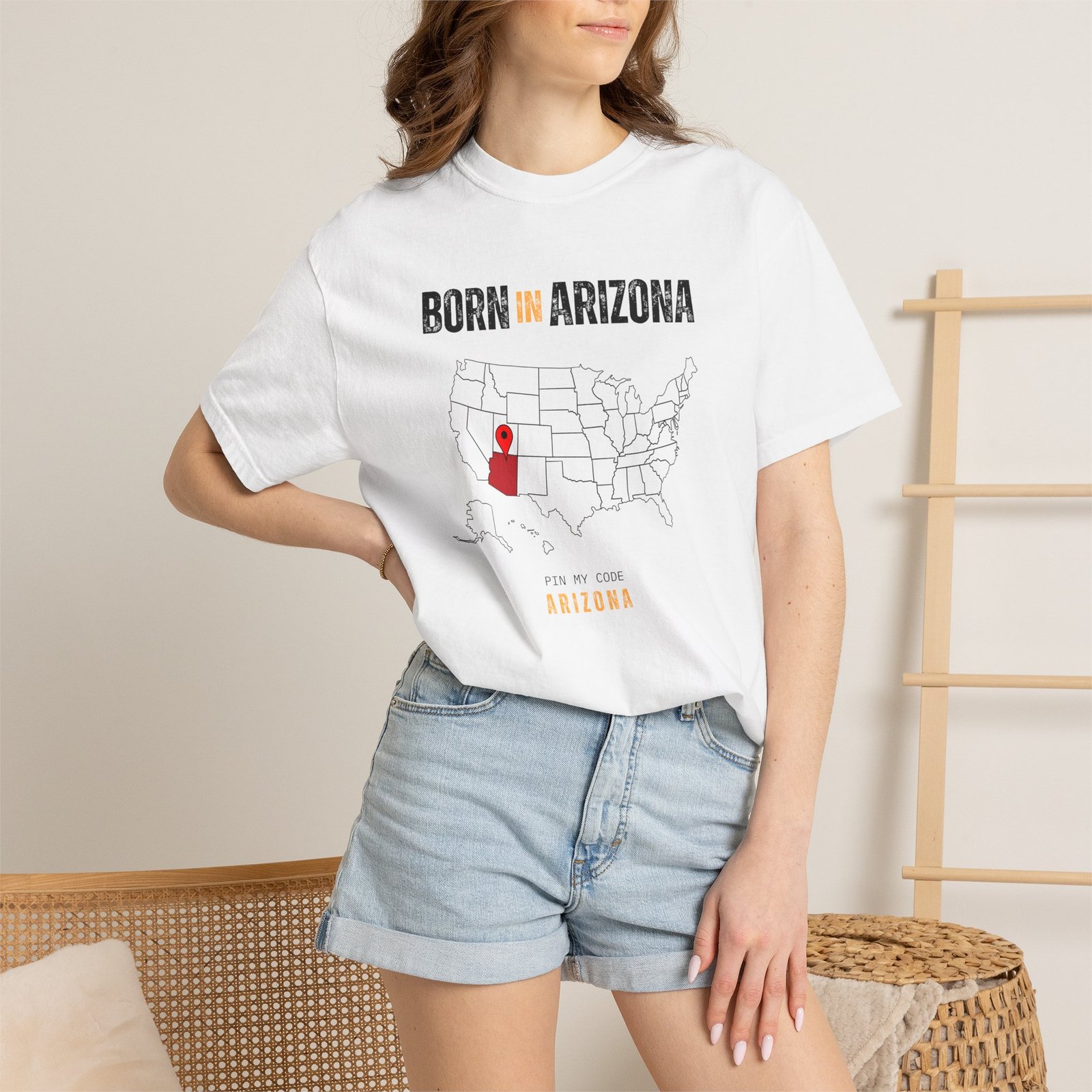 Born in Arizona T-Shirt — State Map Graphic Tee - Image 4