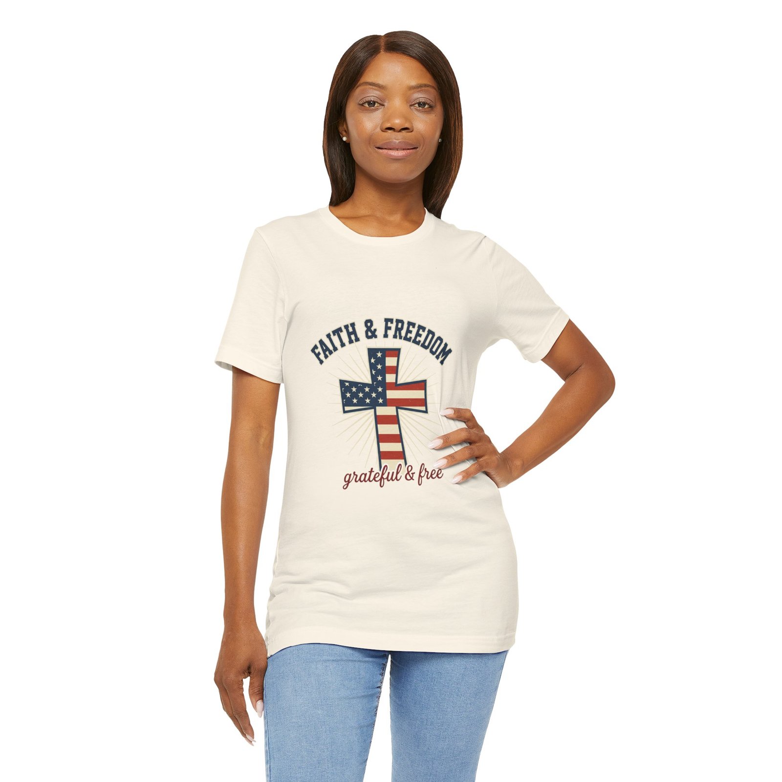 Faith & Freedom Cross Tee | Patriotic, Faith-Based July 4th Vintage Americana - Image 86