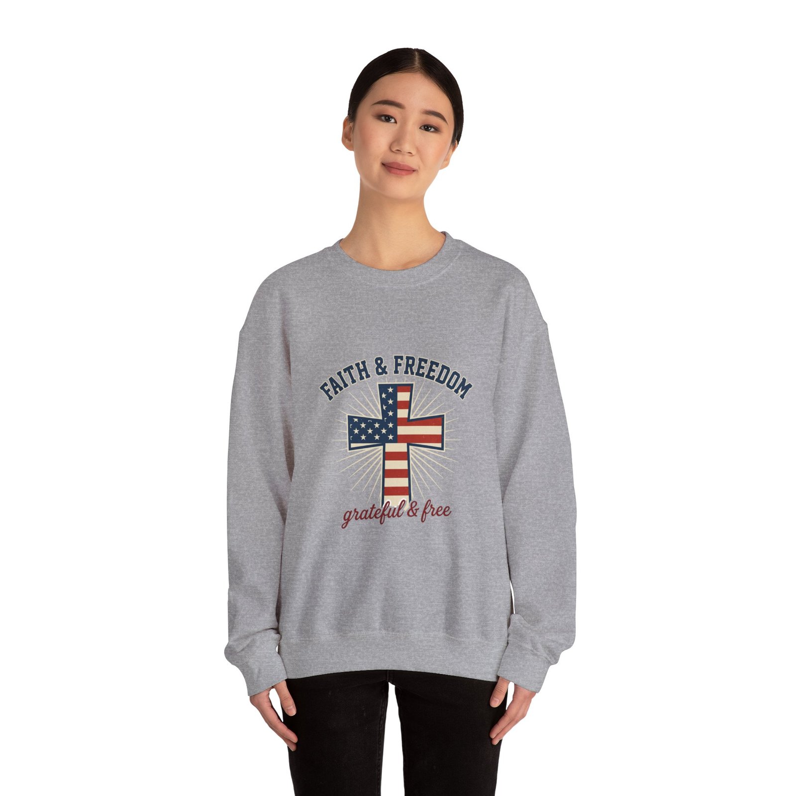 Faith & Freedom Cross Sweatshirt | Patriotic, Faith-based July 4th Vintage Americana - Image 52
