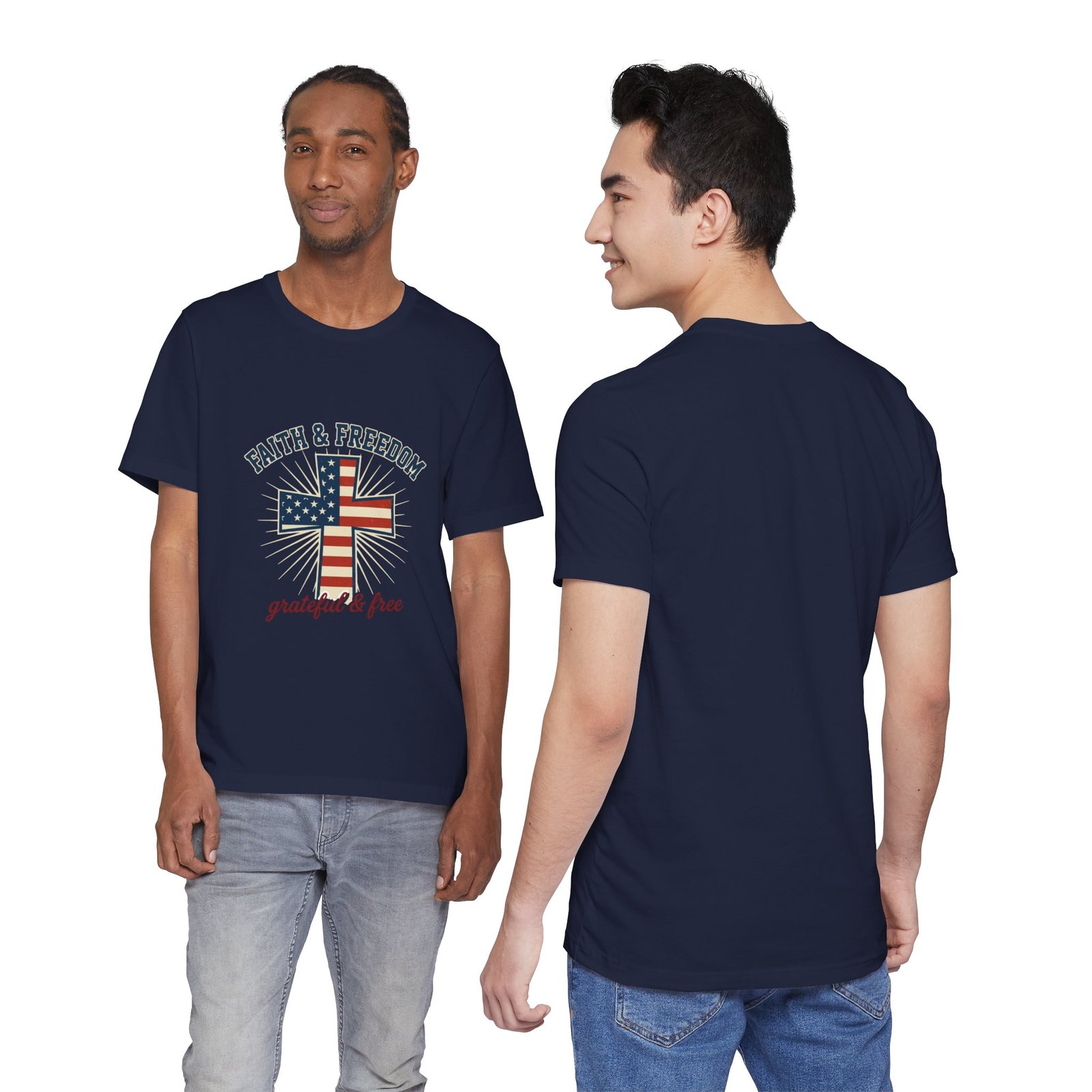 Faith & Freedom Cross Tee | Patriotic, Faith-Based July 4th Vintage Americana - Image 155