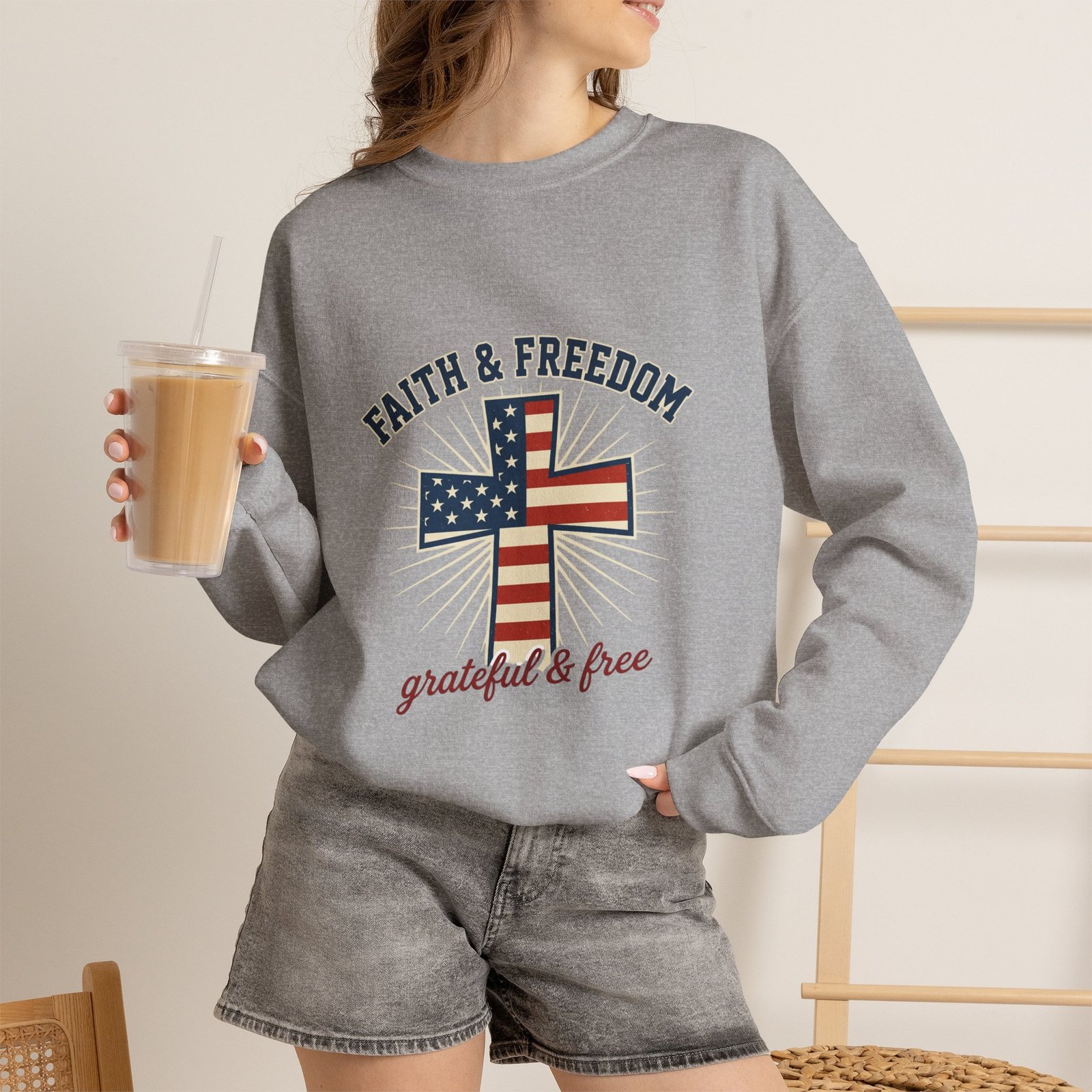 Faith & Freedom Cross Sweatshirt | Patriotic, Faith-based July 4th Vintage Americana - Image 50