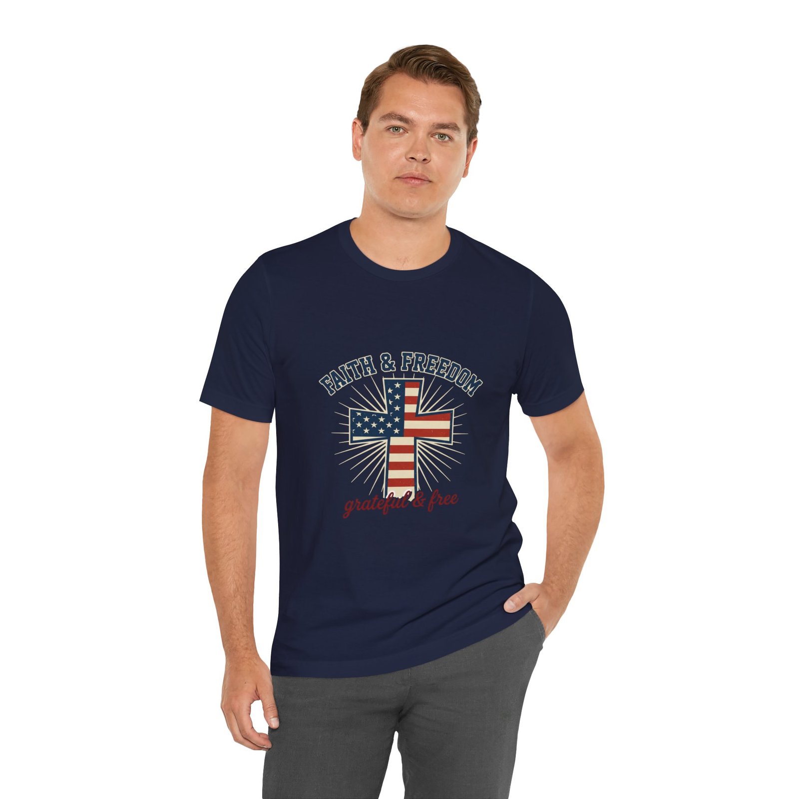 Faith & Freedom Cross Tee | Patriotic, Faith-Based July 4th Vintage Americana - Image 144