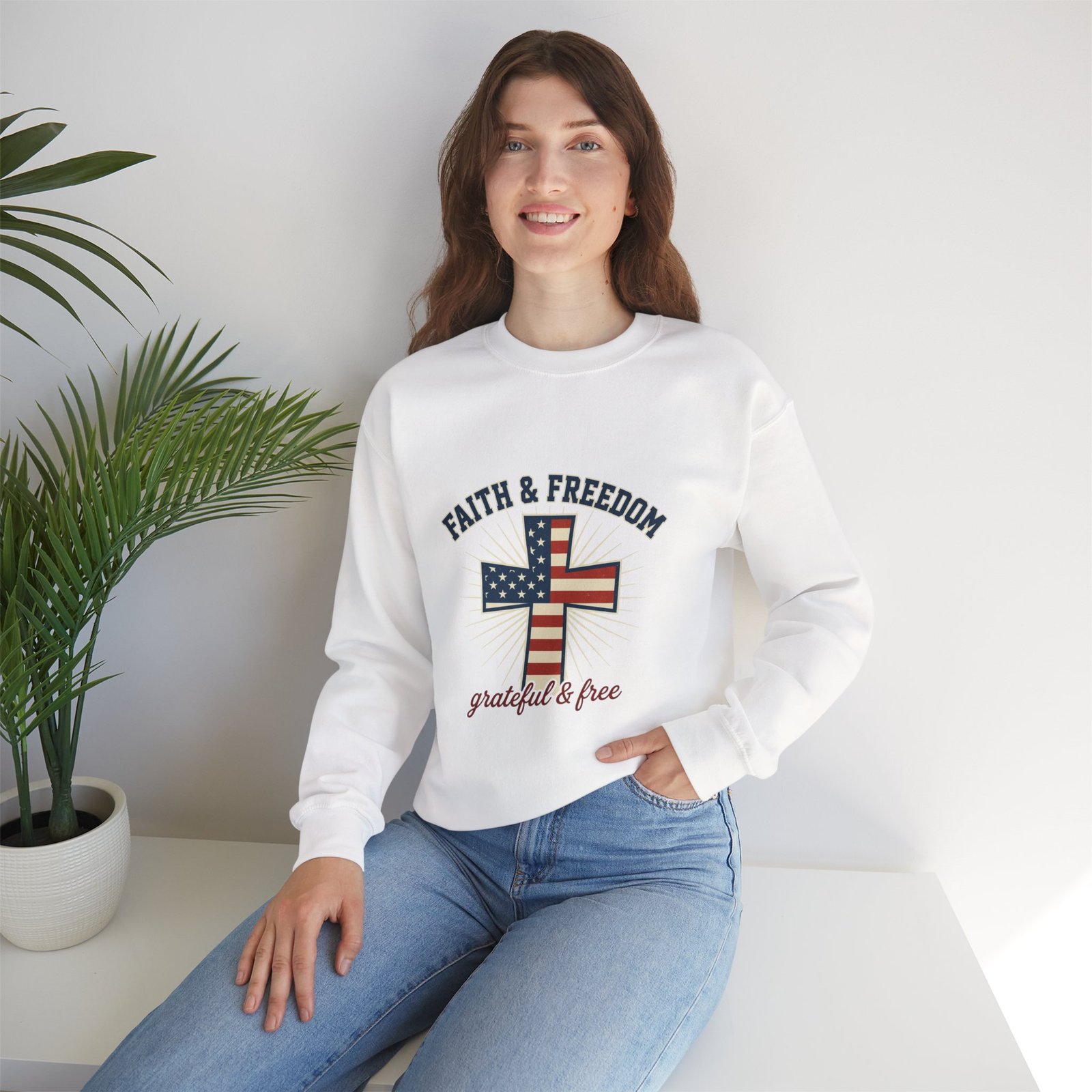 Faith & Freedom Cross Sweatshirt | Patriotic, Faith-based July 4th Vintage Americana - Image 14
