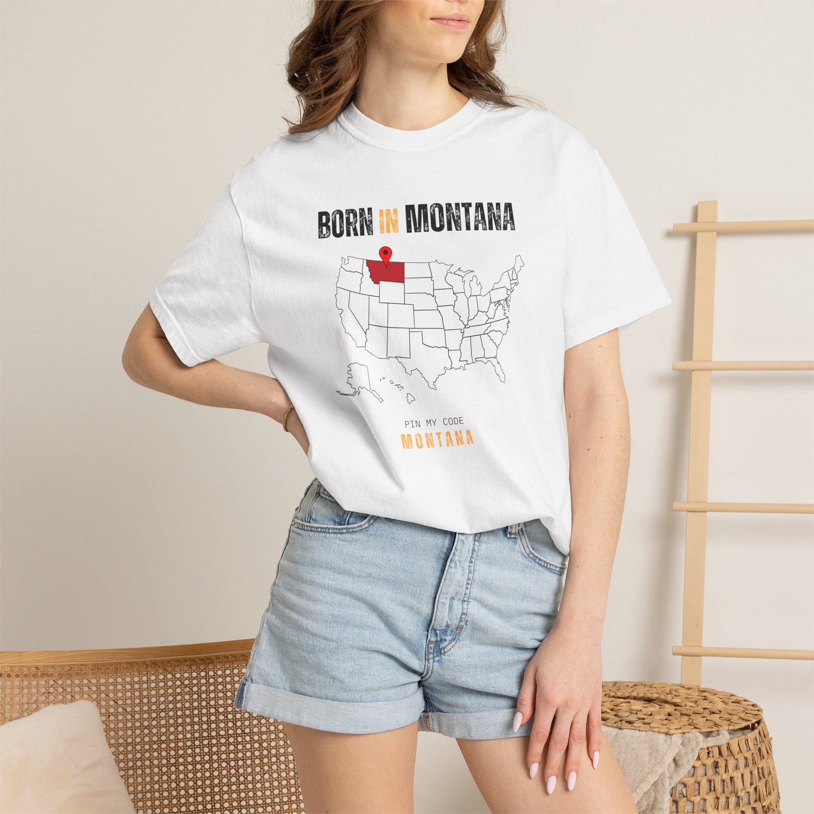 Born in Montana Map T-Shirt — State Pride Tee - Image 4