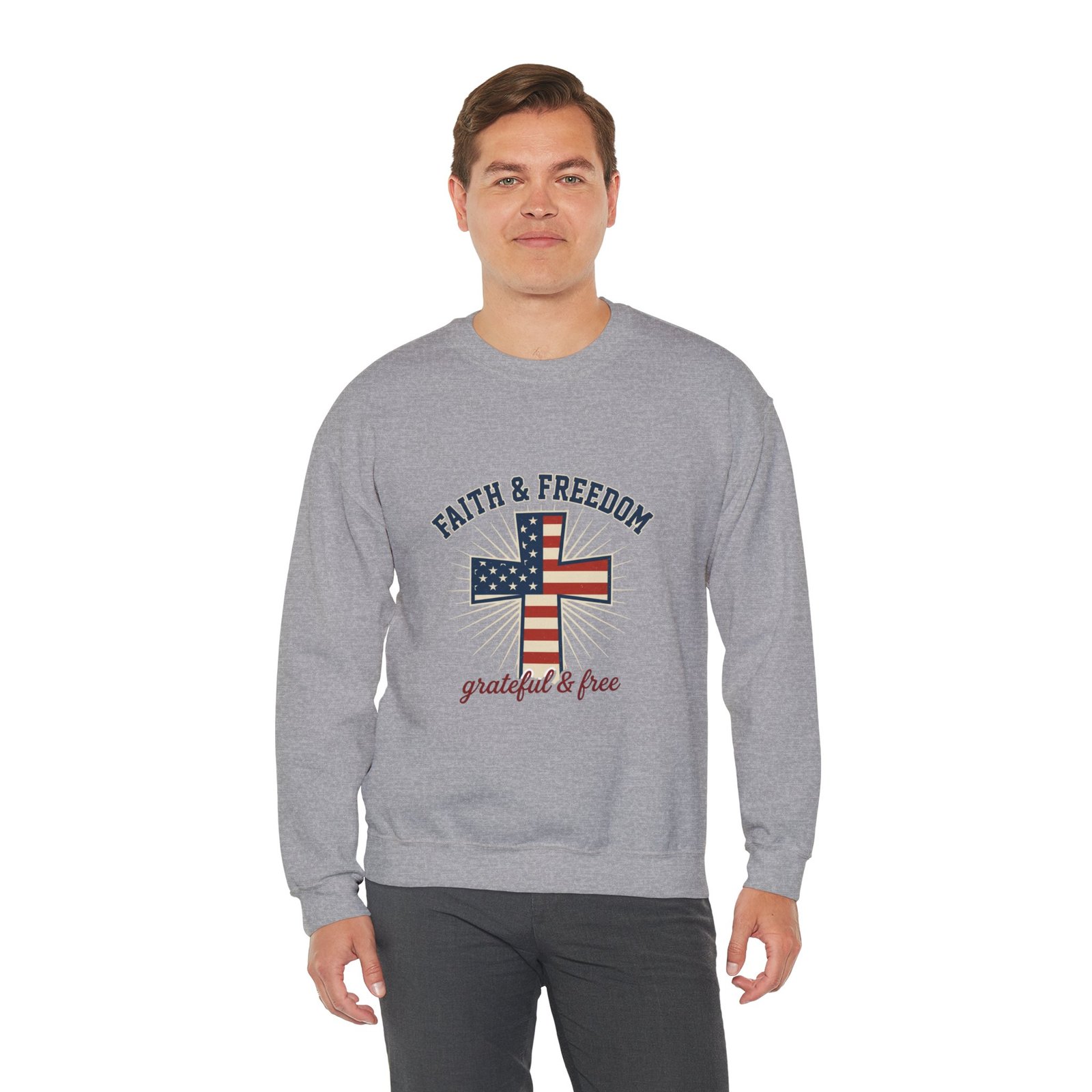 Faith & Freedom Cross Sweatshirt | Patriotic, Faith-based July 4th Vintage Americana - Image 54