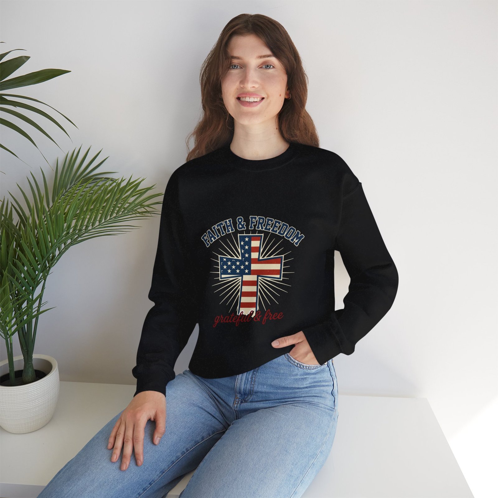 Faith & Freedom Cross Sweatshirt | Patriotic, Faith-based July 4th Vintage Americana - Image 29