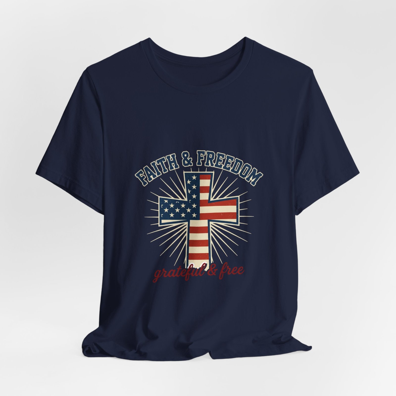 Faith & Freedom Cross Tee | Patriotic, Faith-Based July 4th Vintage Americana - Image 136