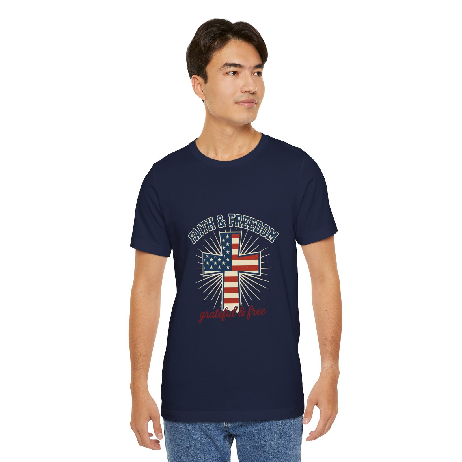 Faith & Freedom Cross Tee | Patriotic, Faith-Based July 4th Vintage Americana - Image 150
