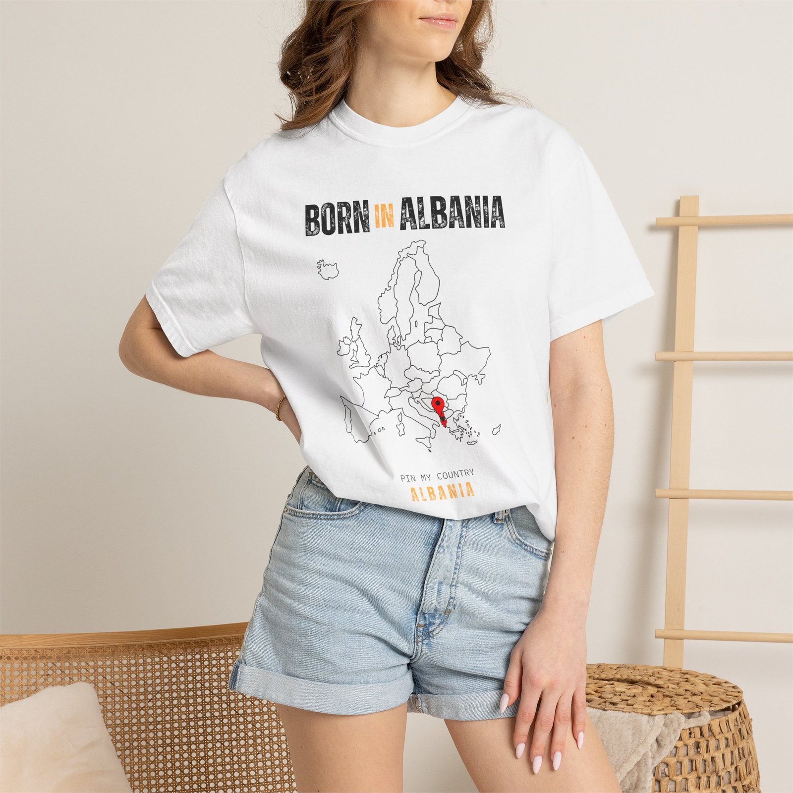 Born in Albania T-Shirt — Country Map Graphic Tee - Image 4