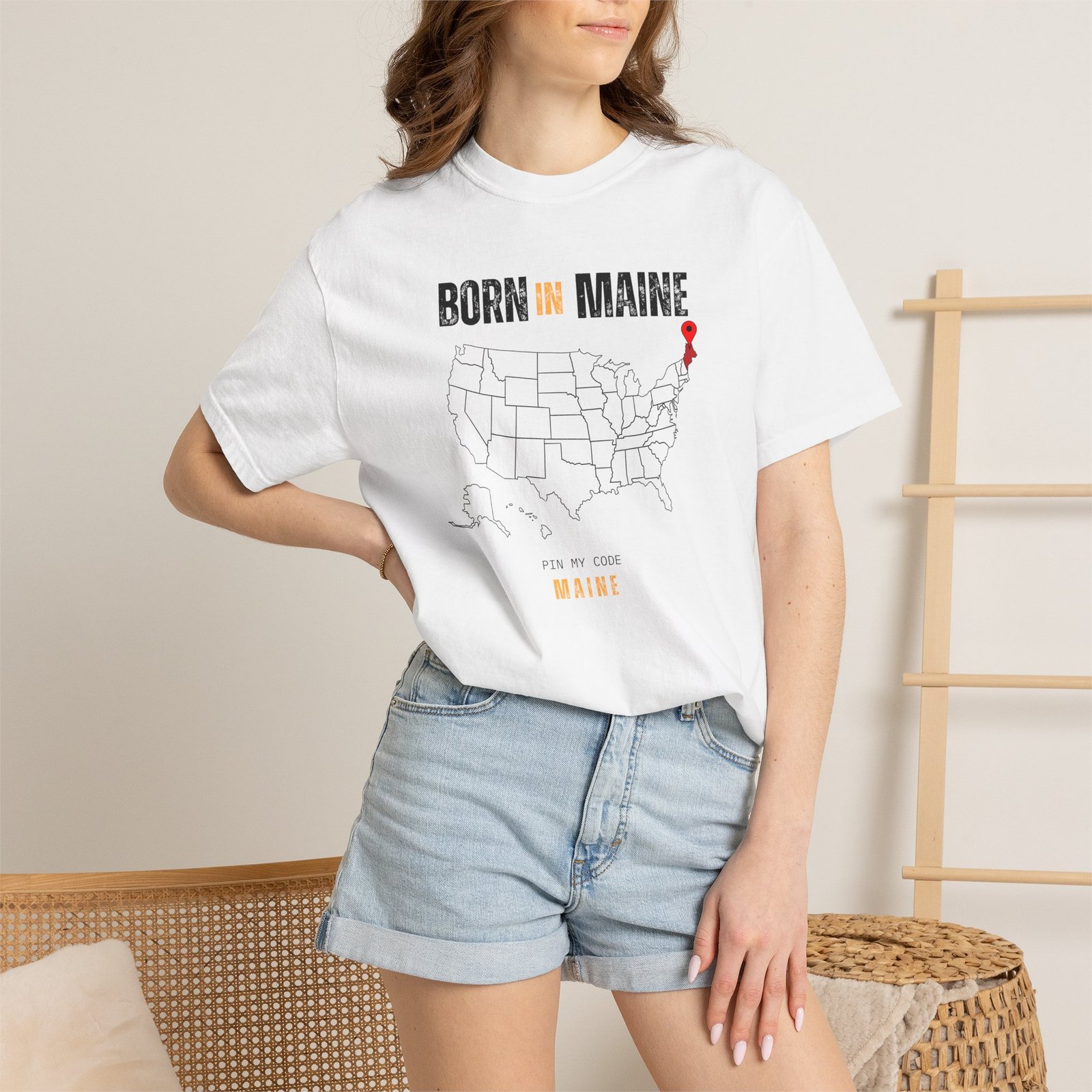 Born in Maine T-Shirt — State Map Graphic Tee - Image 4