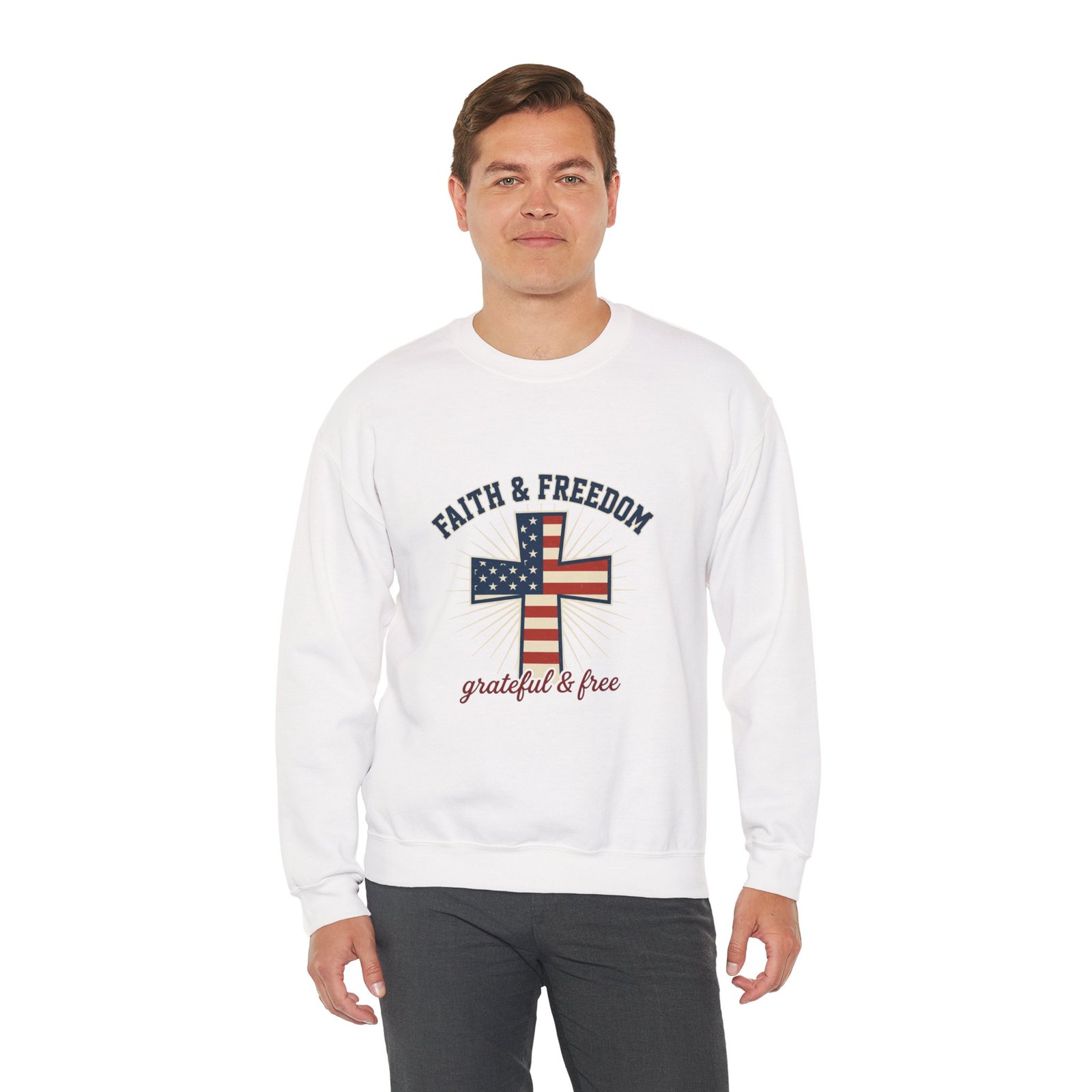 Faith & Freedom Cross Sweatshirt | Patriotic, Faith-based July 4th Vintage Americana - Image 9