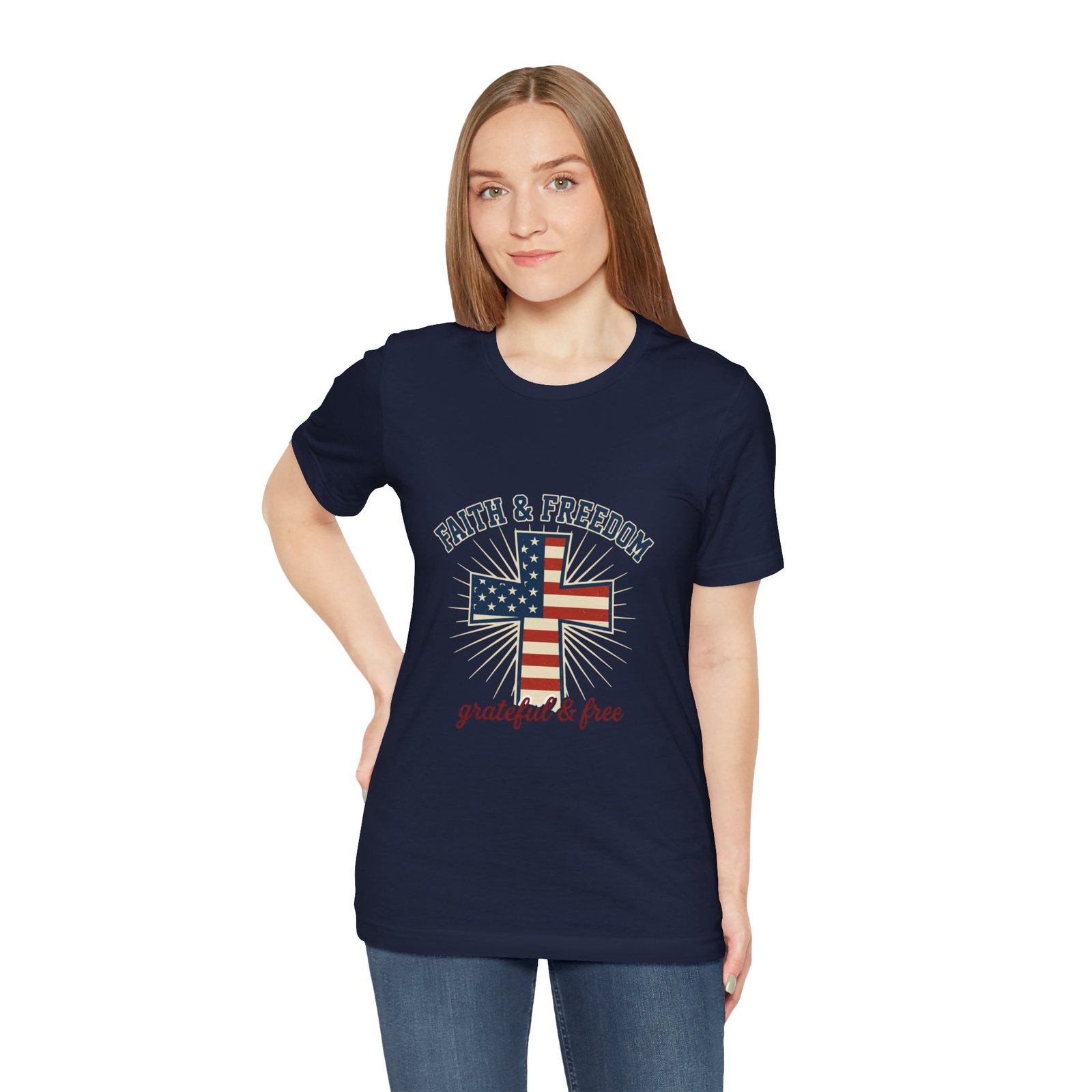 Faith & Freedom Cross Tee | Patriotic, Faith-Based July 4th Vintage Americana - Image 143