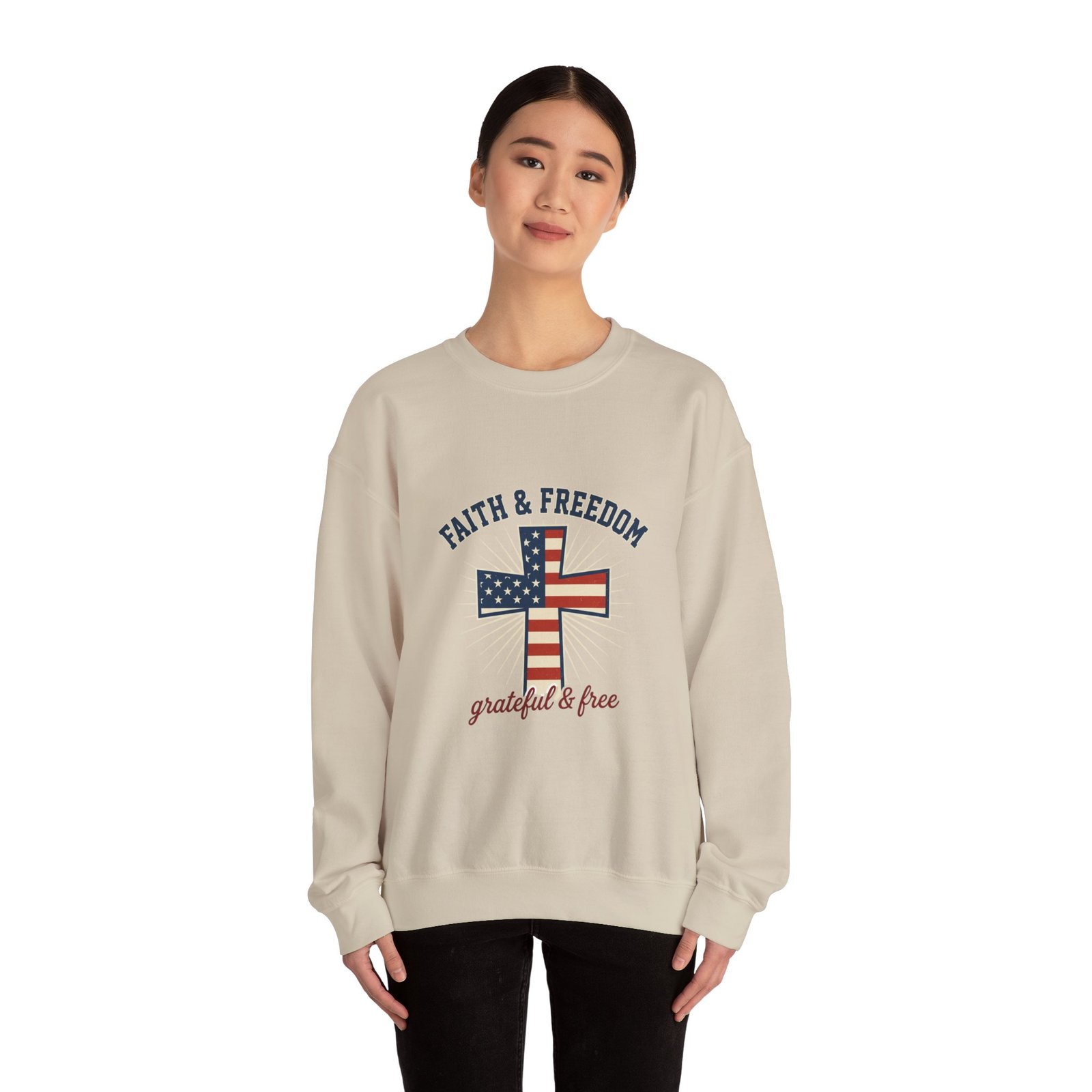 Faith & Freedom Cross Sweatshirt | Patriotic, Faith-based July 4th Vintage Americana - Image 37