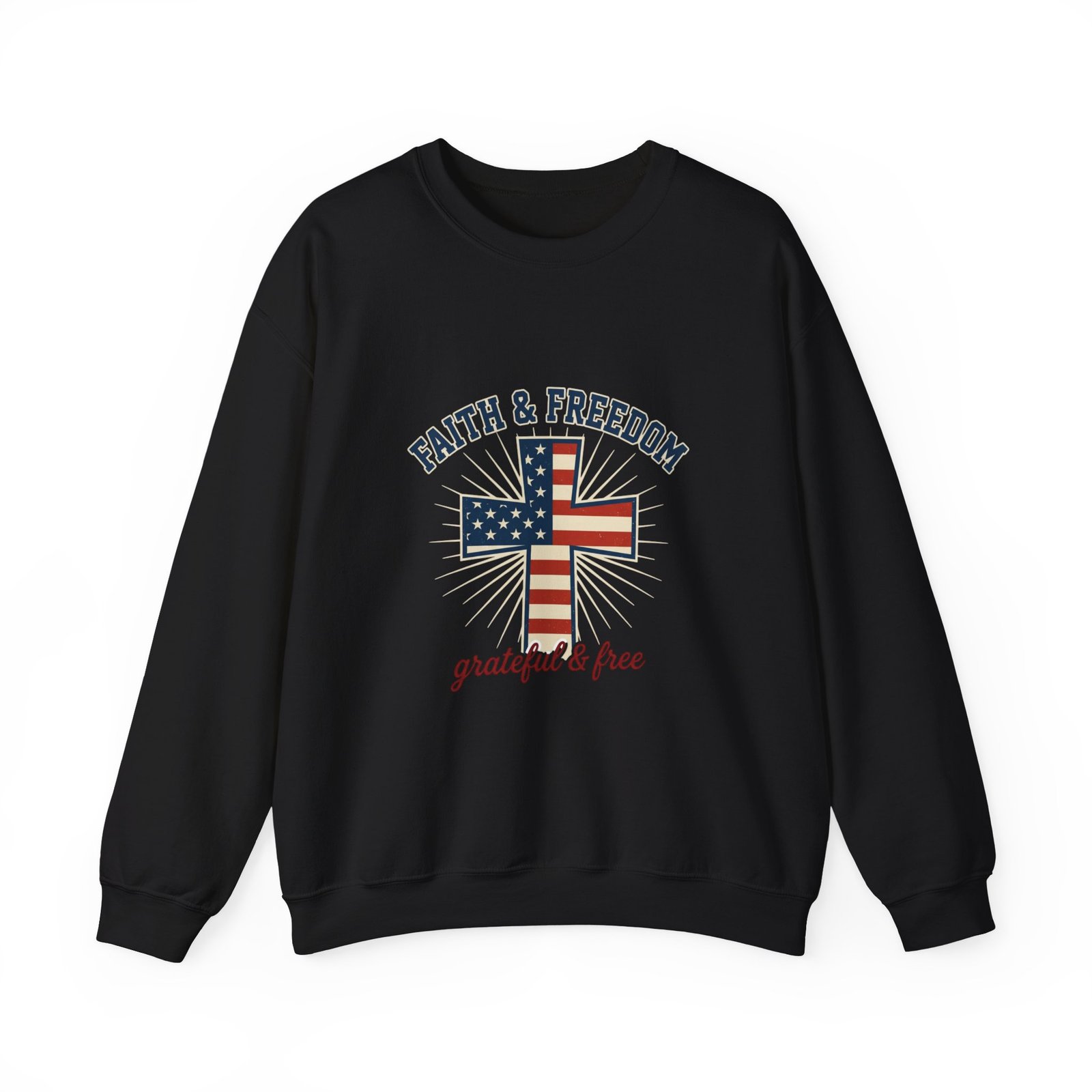 Faith & Freedom Cross Sweatshirt | Patriotic, Faith-based July 4th Vintage Americana - Image 16