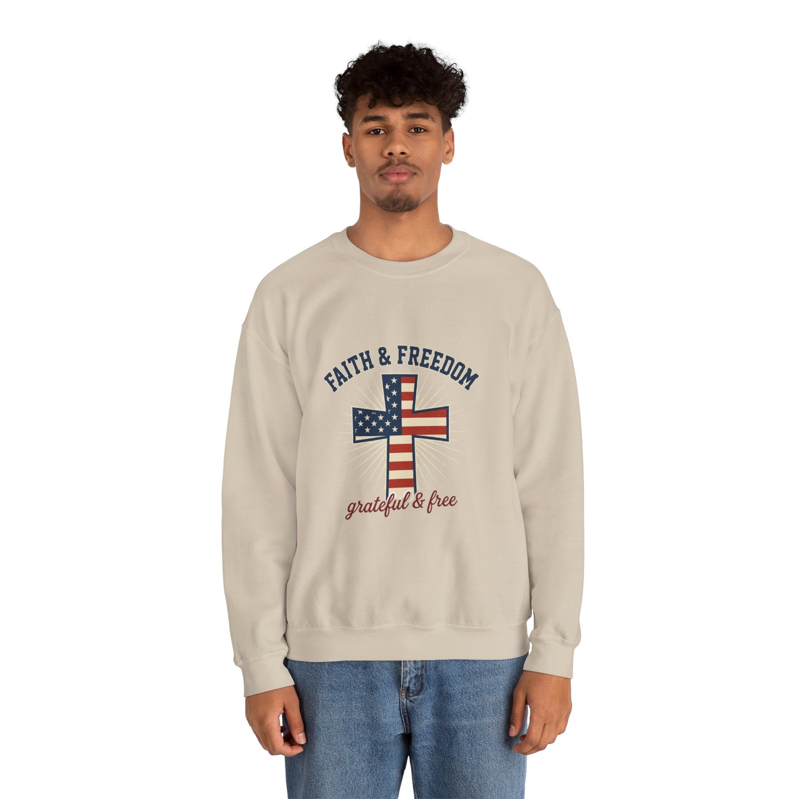 Faith & Freedom Cross Sweatshirt | Patriotic, Faith-based July 4th Vintage Americana - Image 38
