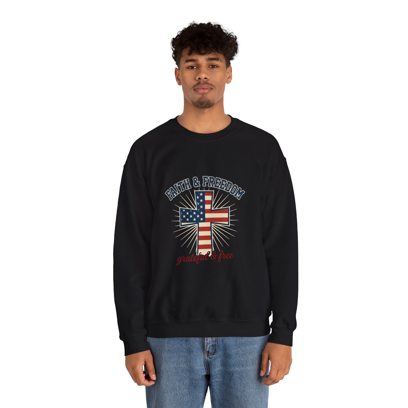 Faith & Freedom Cross Sweatshirt | Patriotic, Faith-based July 4th Vintage Americana - Image 23