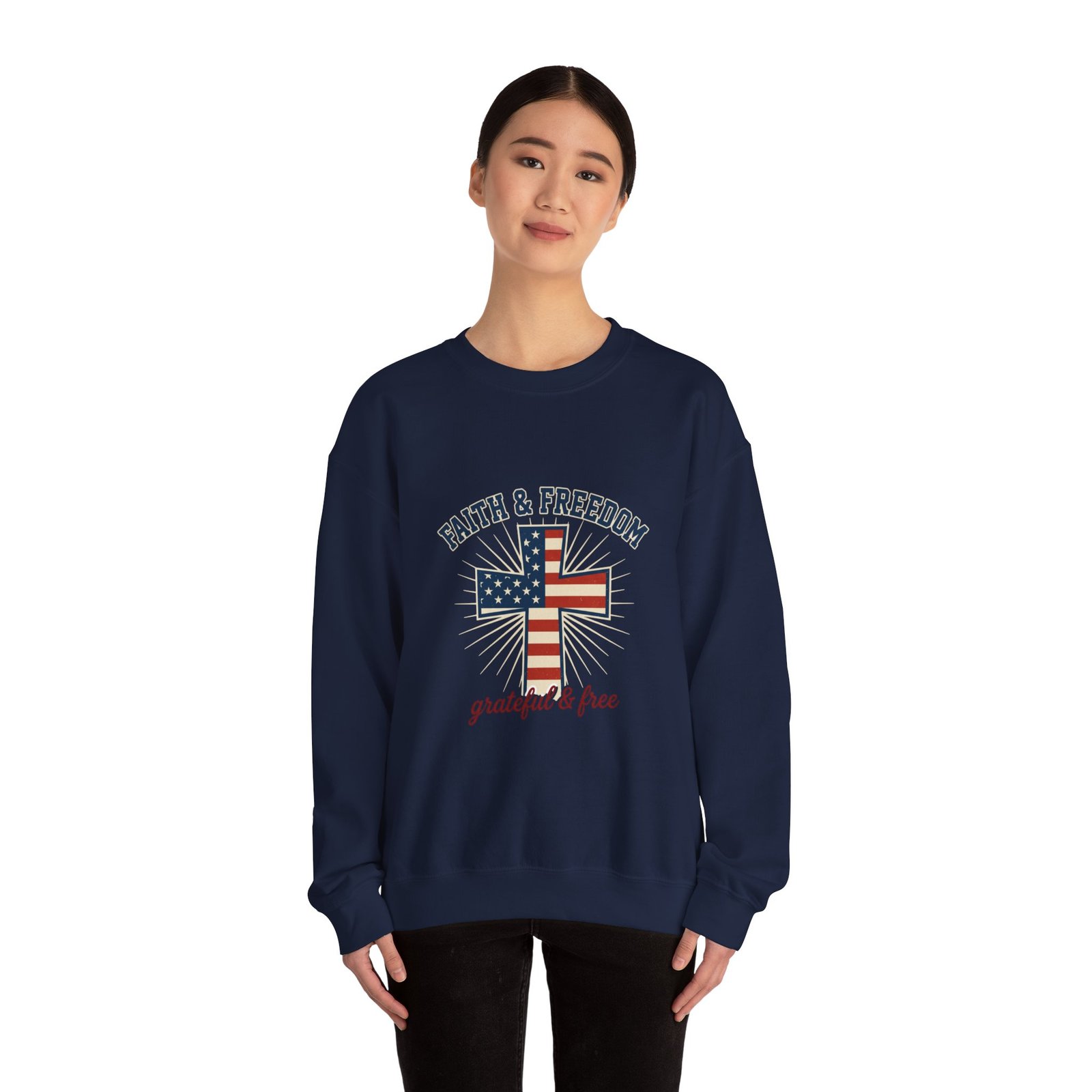 Faith & Freedom Cross Sweatshirt | Patriotic, Faith-based July 4th Vintage Americana - Image 67