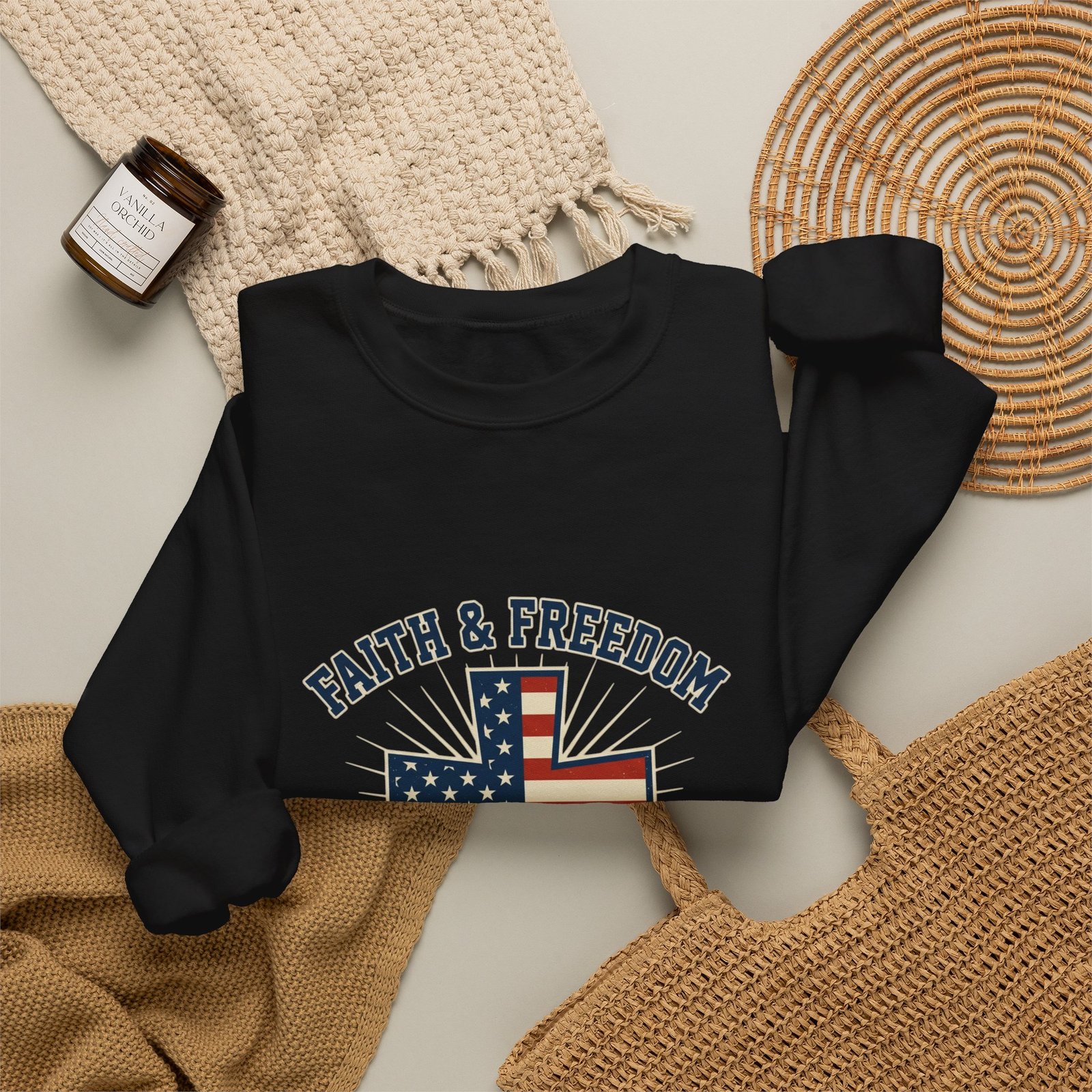 Faith & Freedom Cross Sweatshirt | Patriotic, Faith-based July 4th Vintage Americana - Image 19