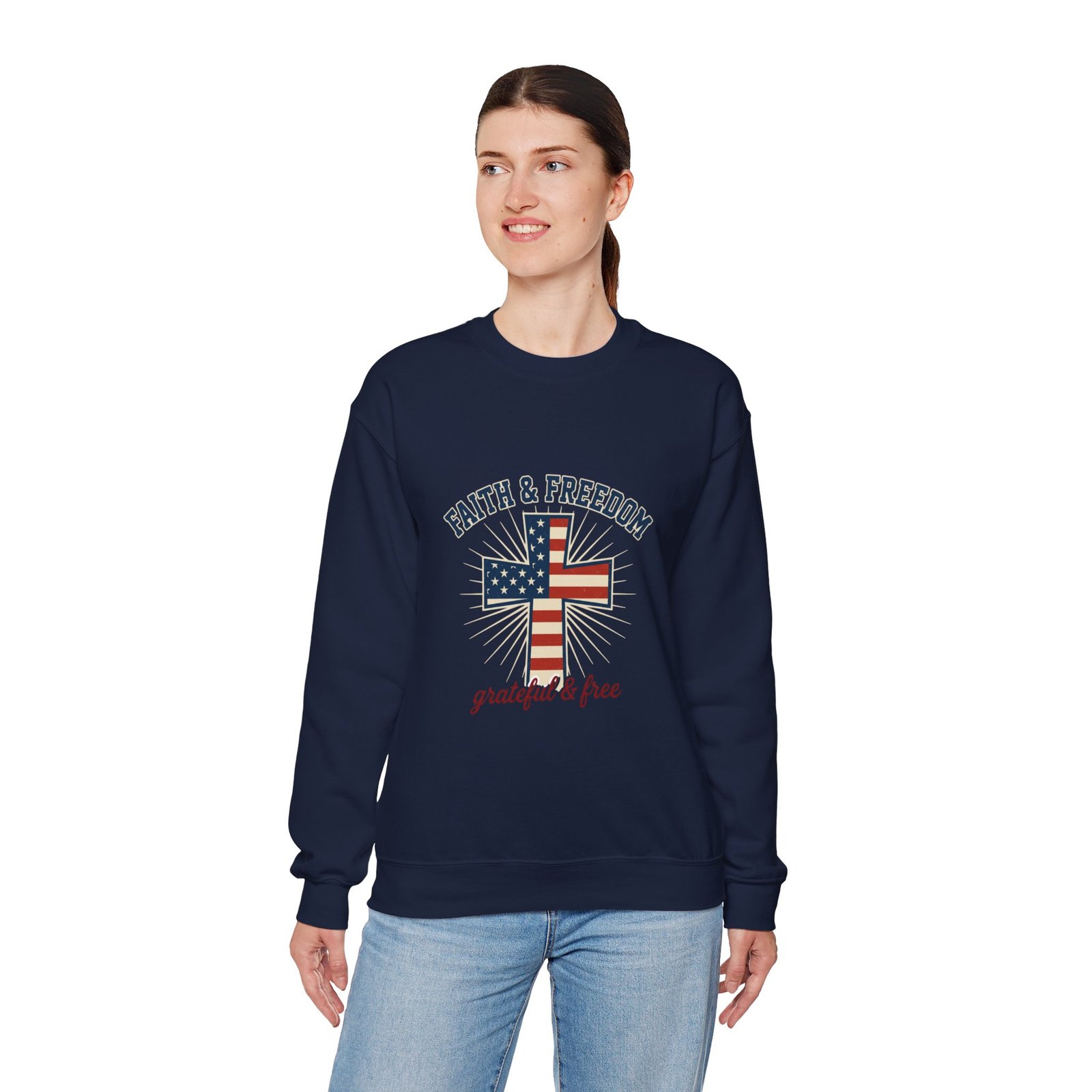 Faith & Freedom Cross Sweatshirt | Patriotic, Faith-based July 4th Vintage Americana - Image 71