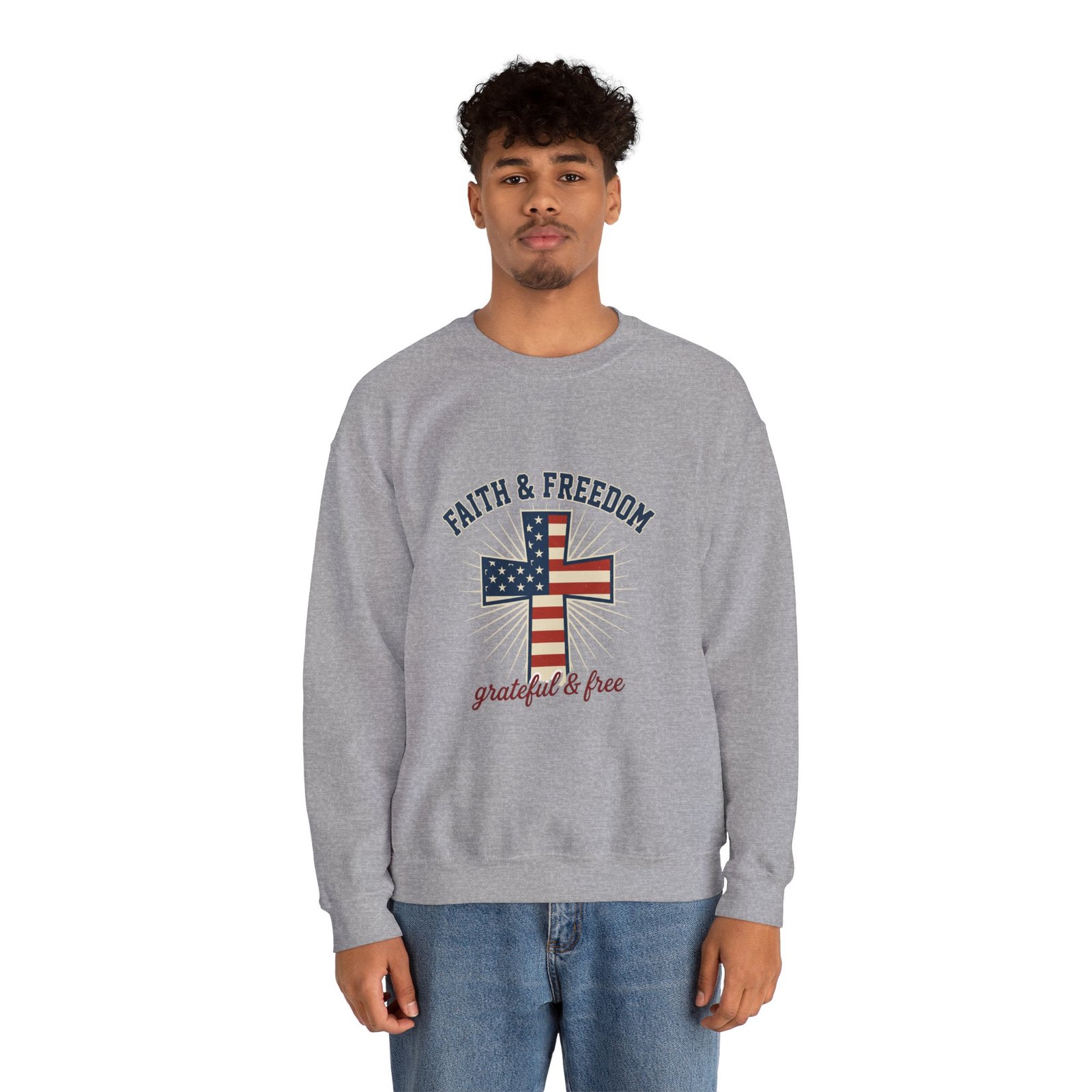 Faith & Freedom Cross Sweatshirt | Patriotic, Faith-based July 4th Vintage Americana - Image 53