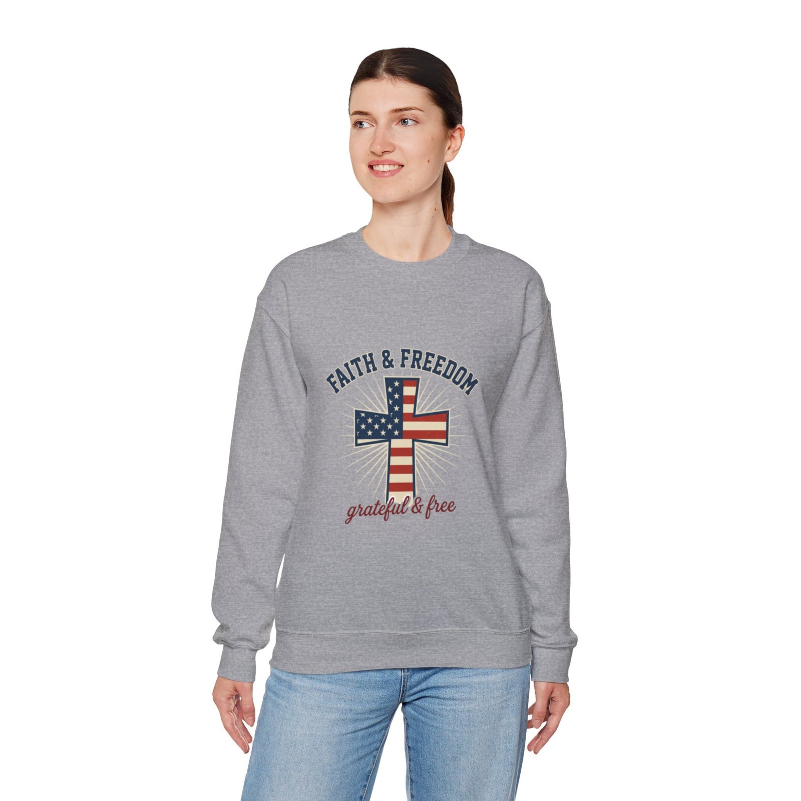 Faith & Freedom Cross Sweatshirt | Patriotic, Faith-based July 4th Vintage Americana - Image 56