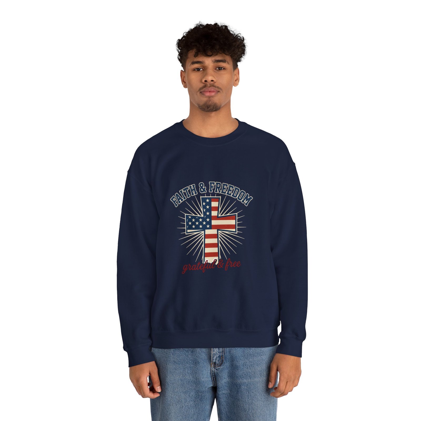 Faith & Freedom Cross Sweatshirt | Patriotic, Faith-based July 4th Vintage Americana - Image 68
