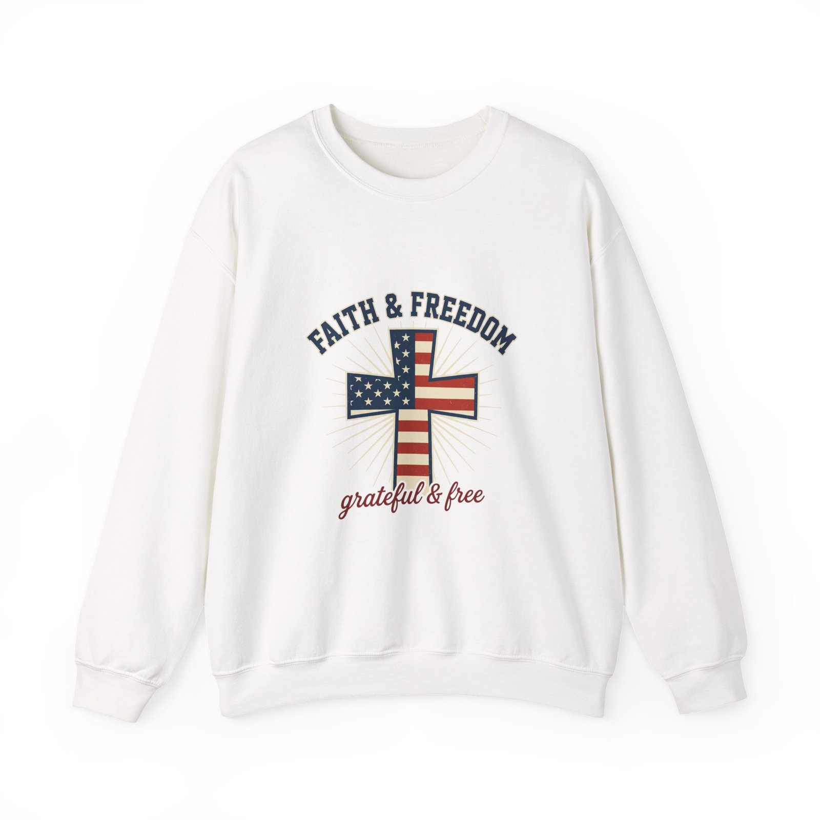 Faith & Freedom Cross Sweatshirt | Patriotic, Faith-based July 4th Vintage Americana