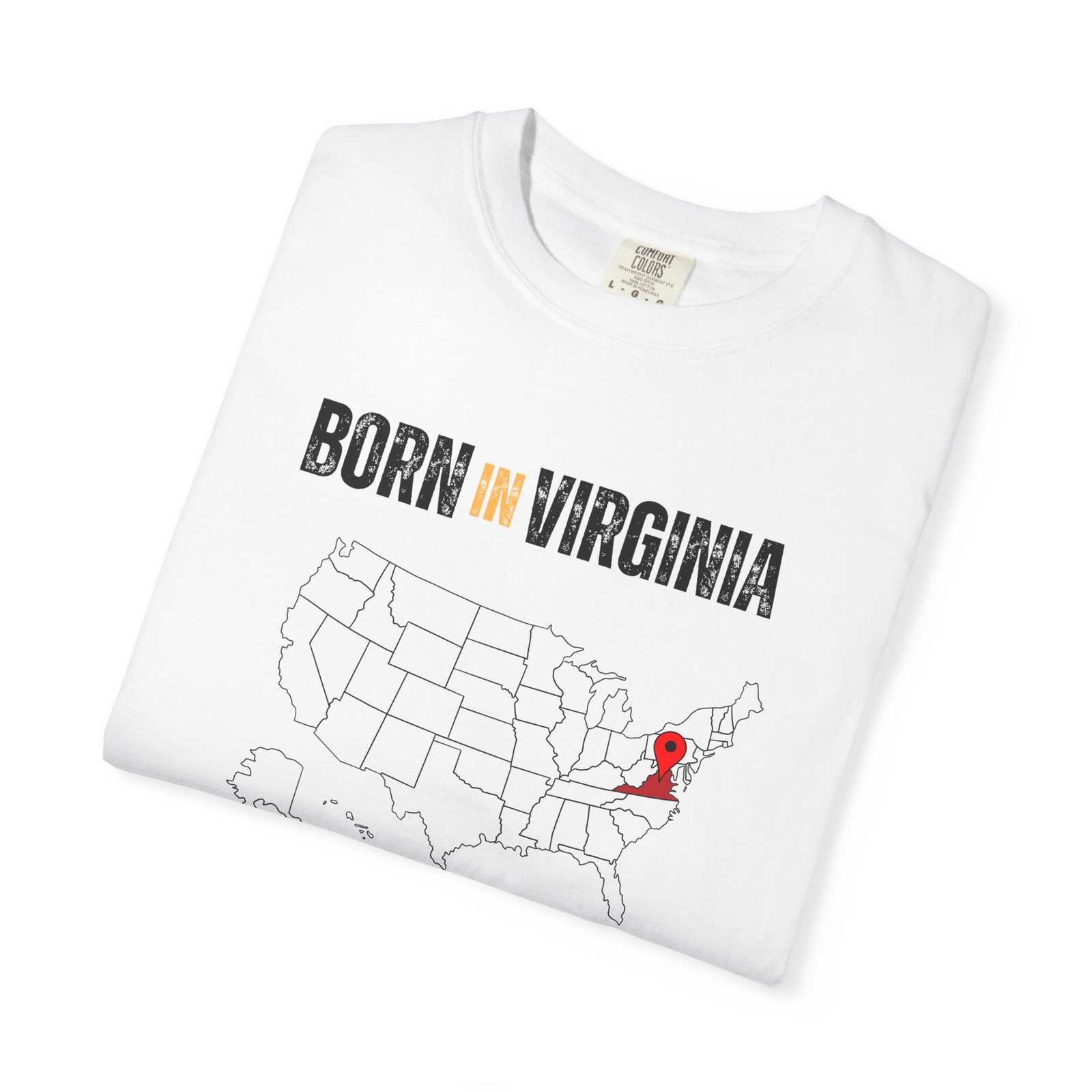 Born in Virginia Map T-Shirt — State Pride Tee with Red Heart Marker - Image 3