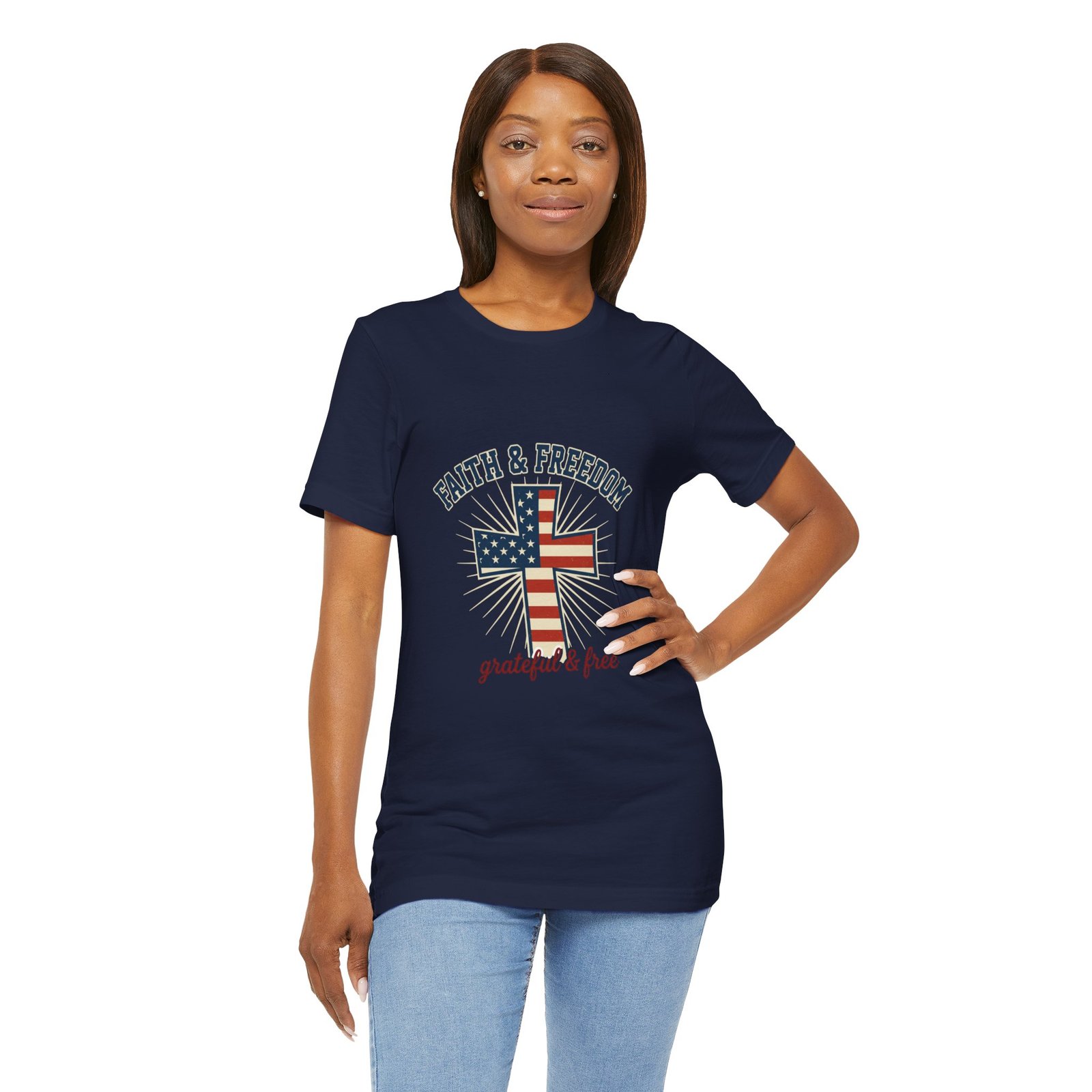 Faith & Freedom Cross Tee | Patriotic, Faith-Based July 4th Vintage Americana - Image 152