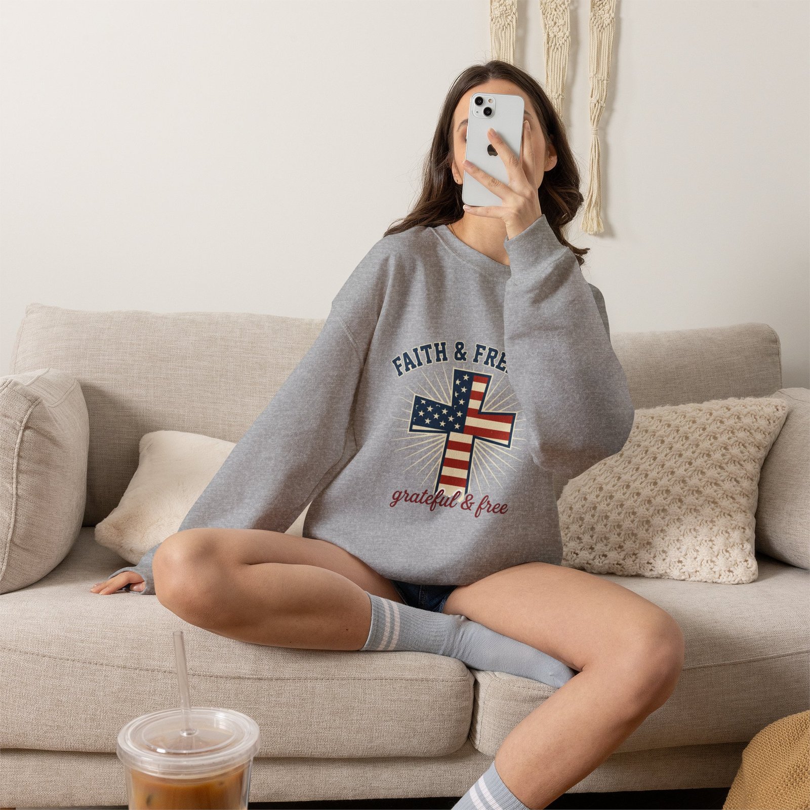 Faith & Freedom Cross Sweatshirt | Patriotic, Faith-based July 4th Vintage Americana - Image 51