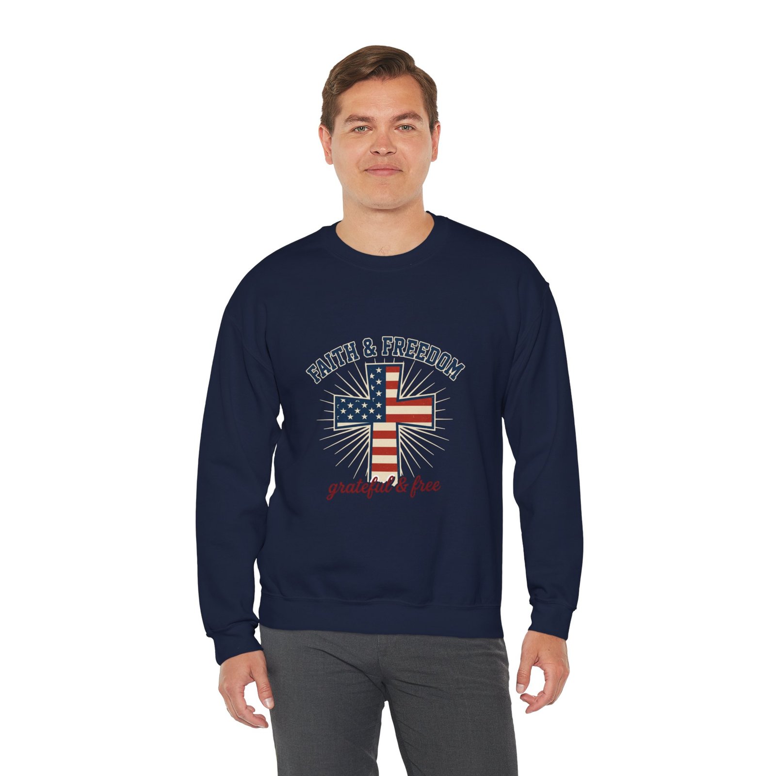 Faith & Freedom Cross Sweatshirt | Patriotic, Faith-based July 4th Vintage Americana - Image 69