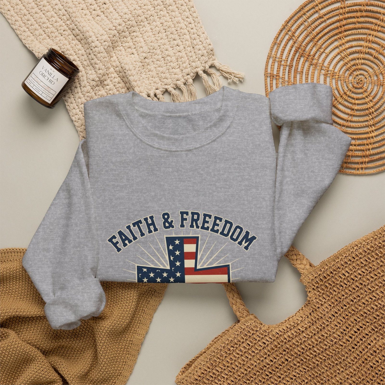 Faith & Freedom Cross Sweatshirt | Patriotic, Faith-based July 4th Vintage Americana - Image 49