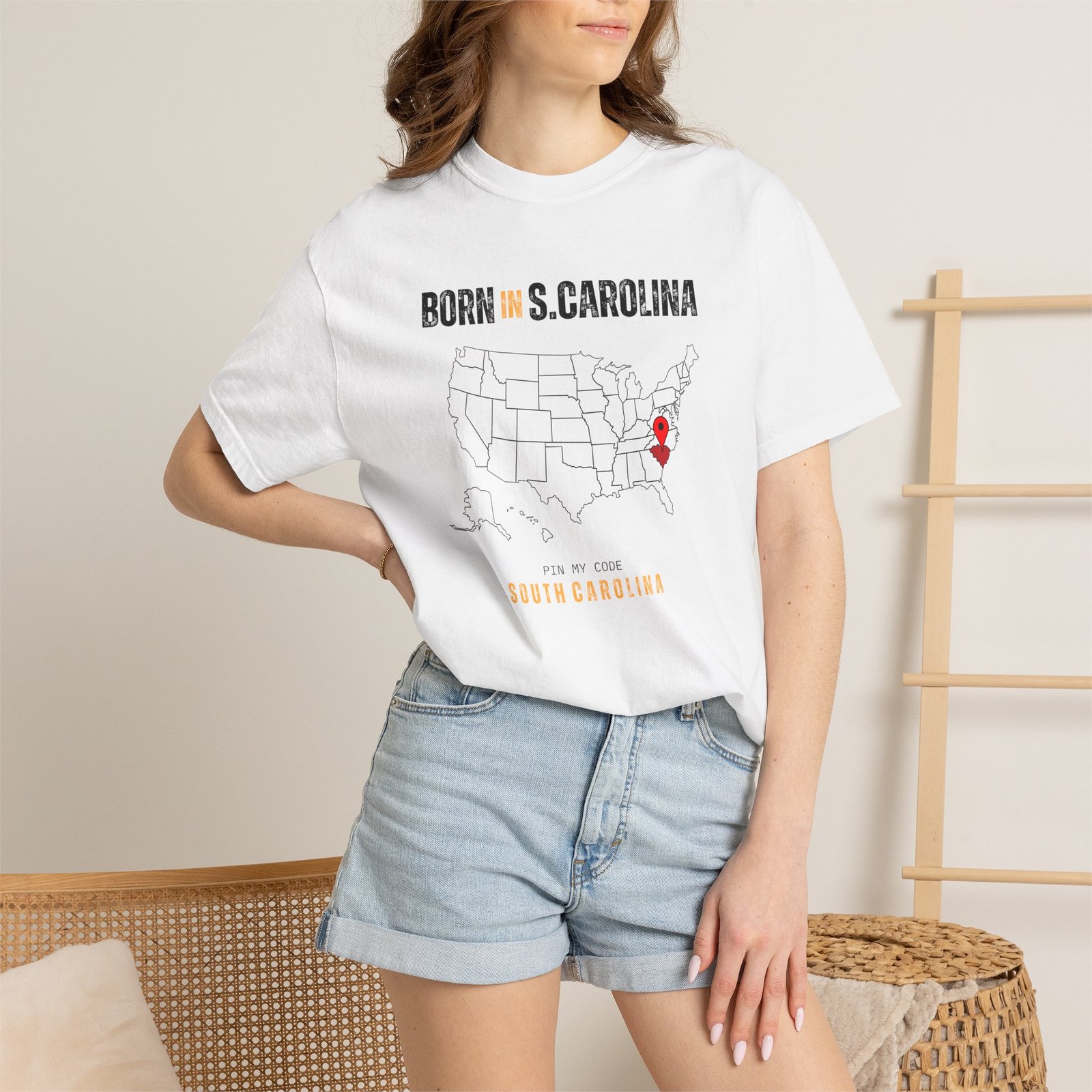 Born in S.Carolina T-Shirt — State Map Graphic Tee - Image 4