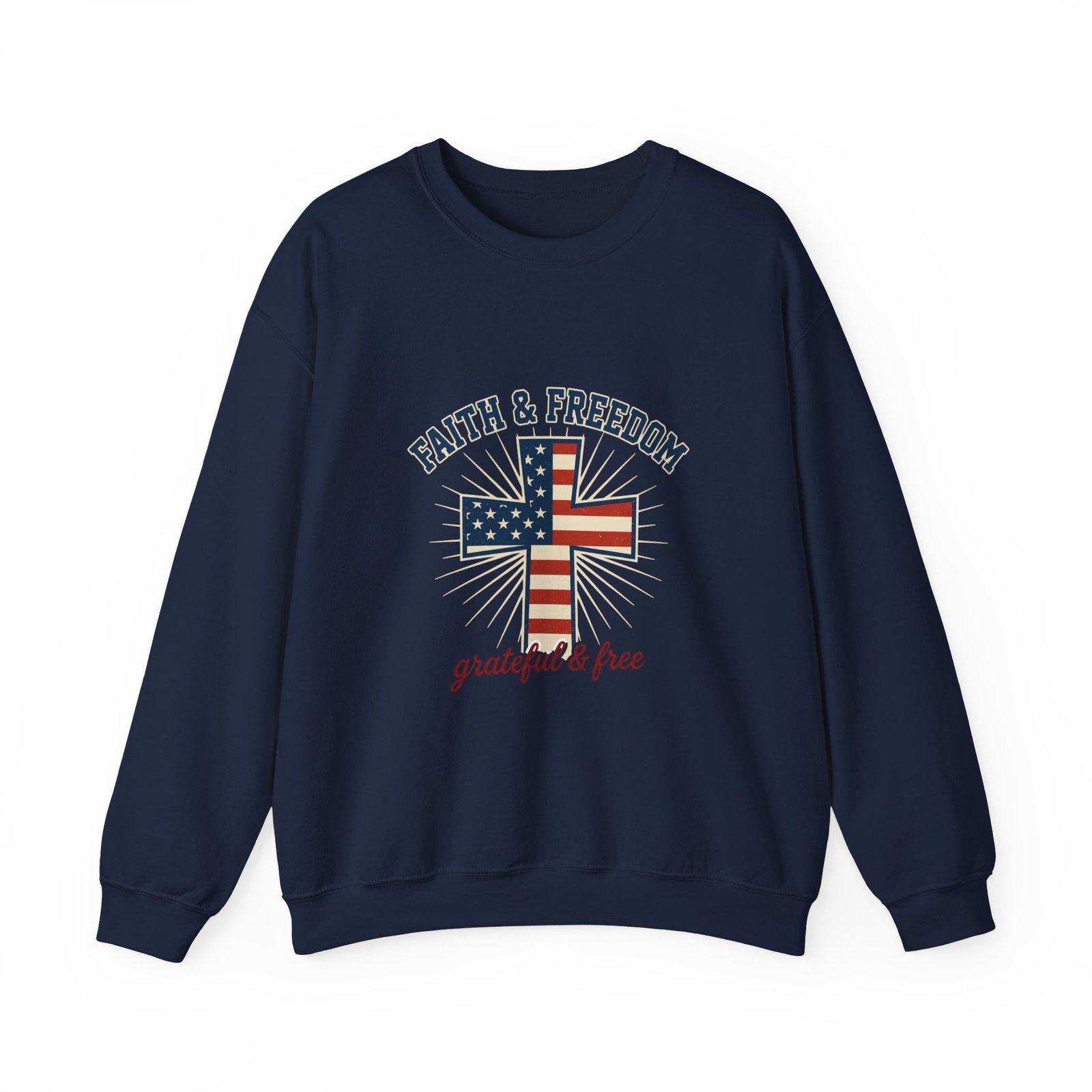 Faith & Freedom Cross Sweatshirt | Patriotic, Faith-based July 4th Vintage Americana - Image 61