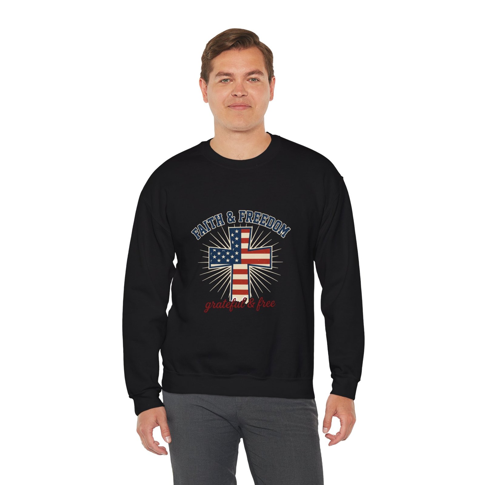 Faith & Freedom Cross Sweatshirt | Patriotic, Faith-based July 4th Vintage Americana - Image 24