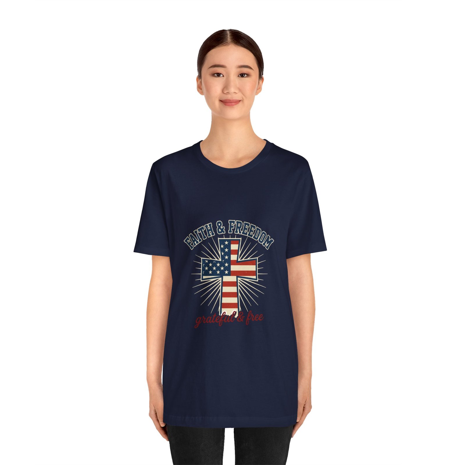 Faith & Freedom Cross Tee | Patriotic, Faith-Based July 4th Vintage Americana - Image 141