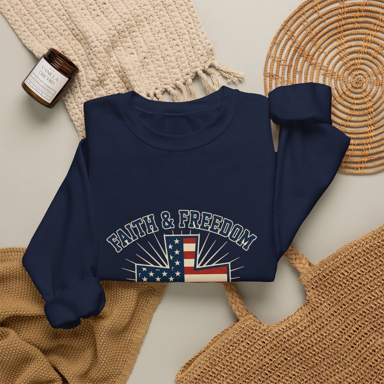 Faith & Freedom Cross Sweatshirt | Patriotic, Faith-based July 4th Vintage Americana - Image 64