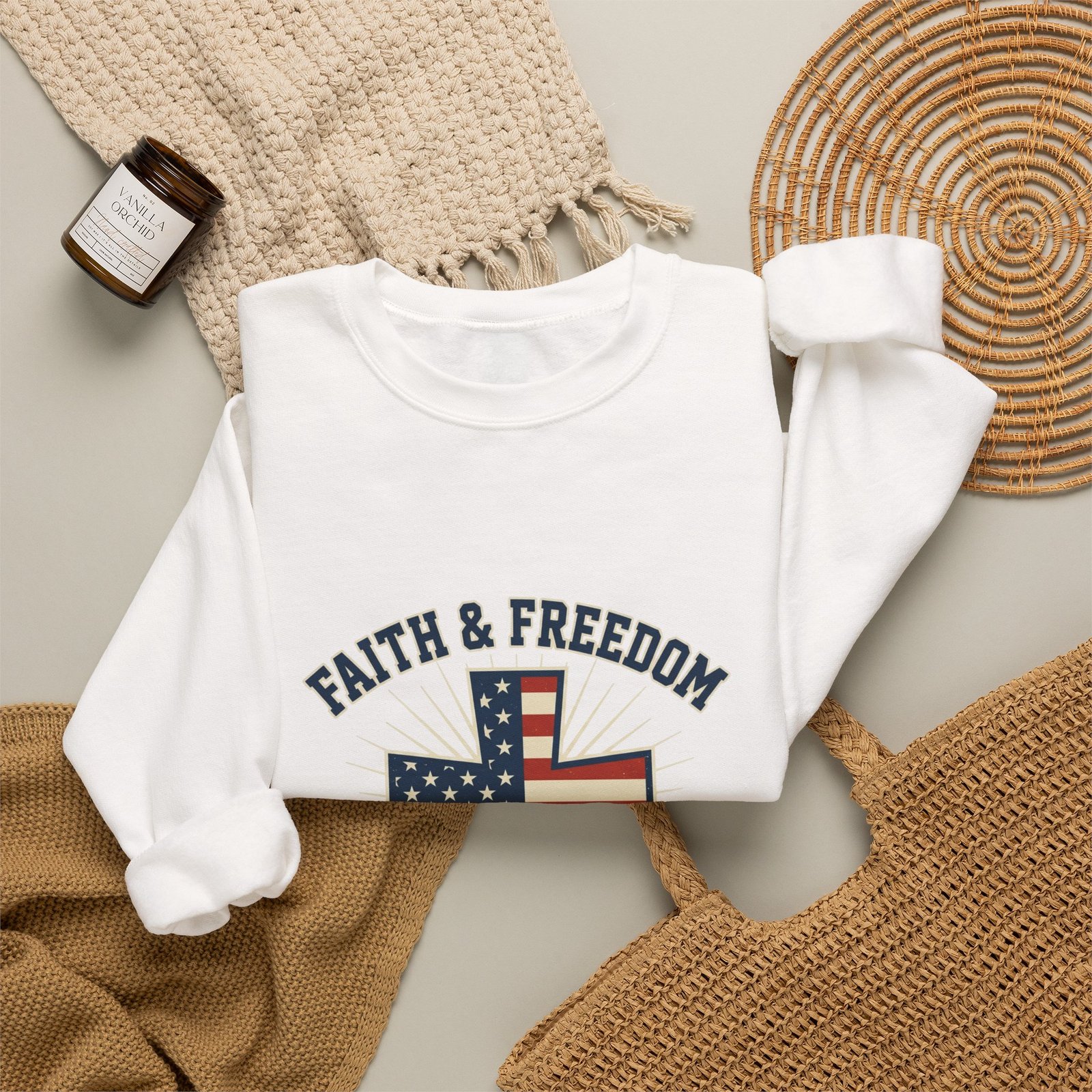 Faith & Freedom Cross Sweatshirt | Patriotic, Faith-based July 4th Vintage Americana - Image 4