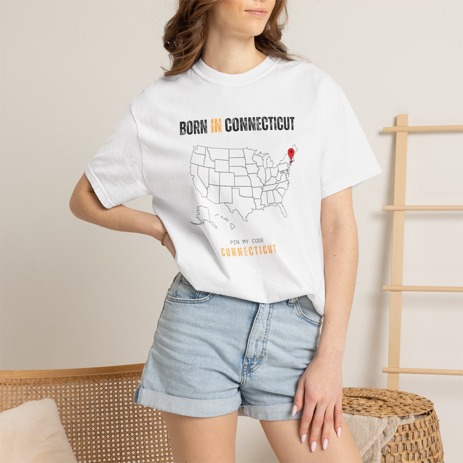 Born in Connecticut T-Shirt — State Map Graphic Tee - Image 4