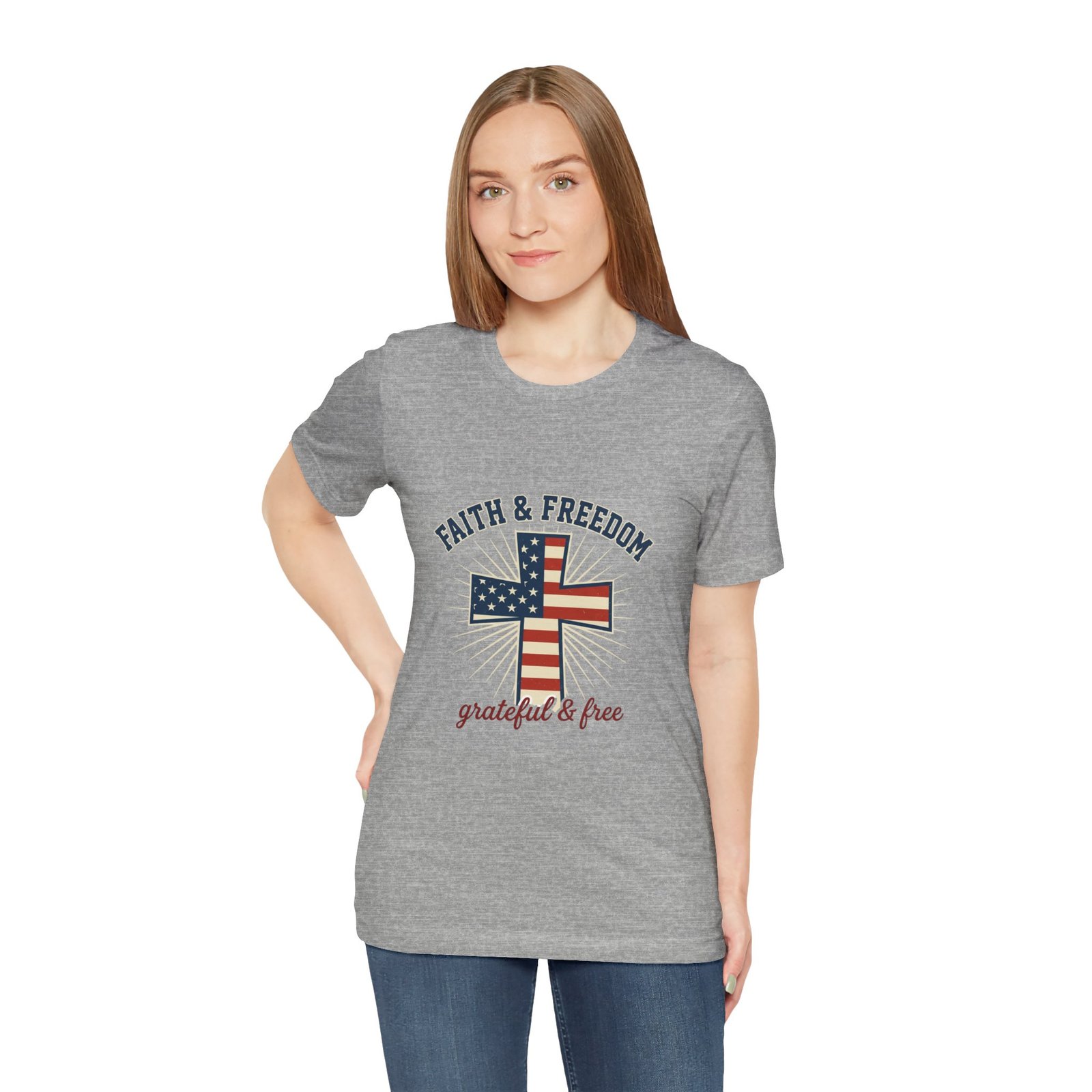 Faith & Freedom Cross Tee | Patriotic, Faith-Based July 4th Vintage Americana - Image 110