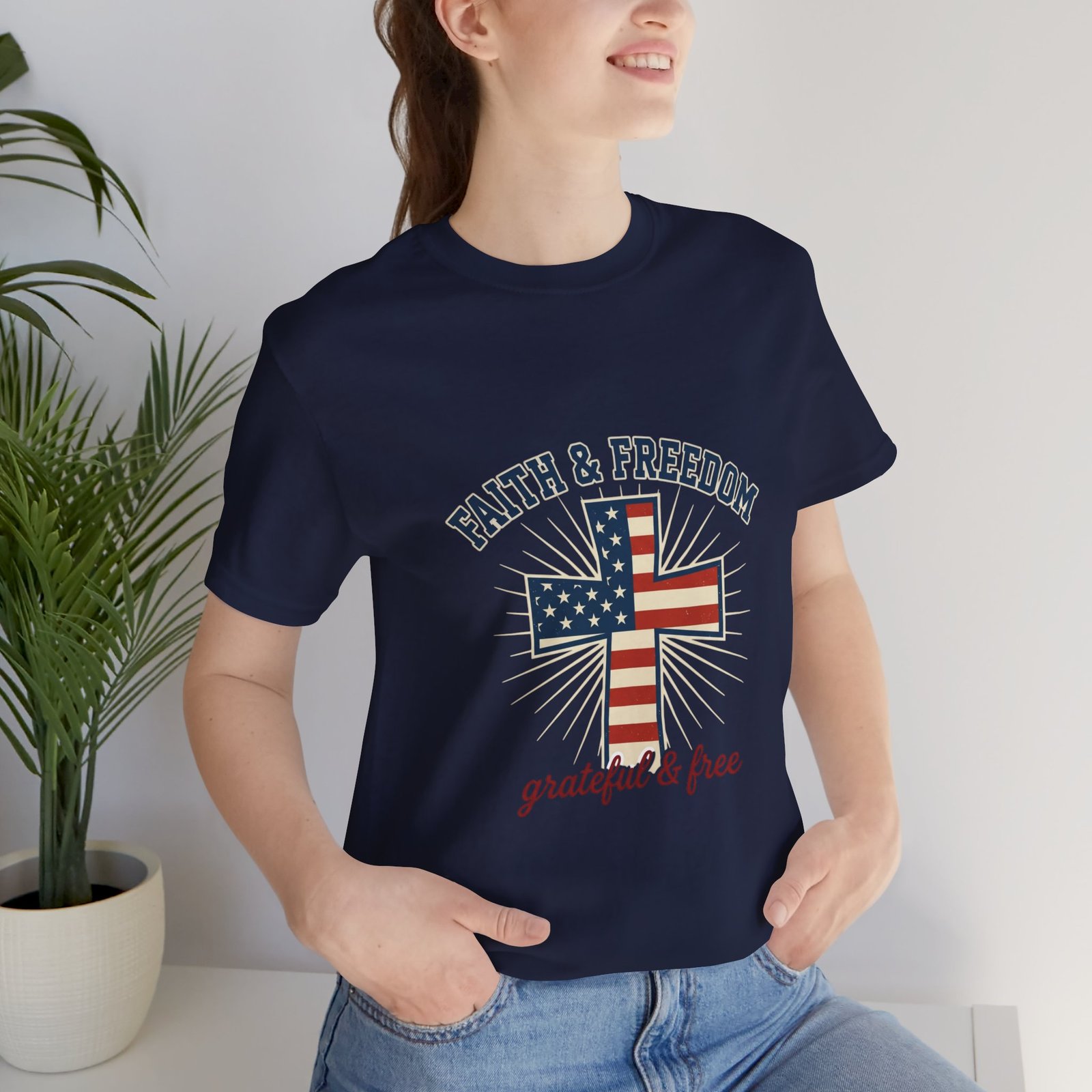 Faith & Freedom Cross Tee | Patriotic, Faith-Based July 4th Vintage Americana - Image 154