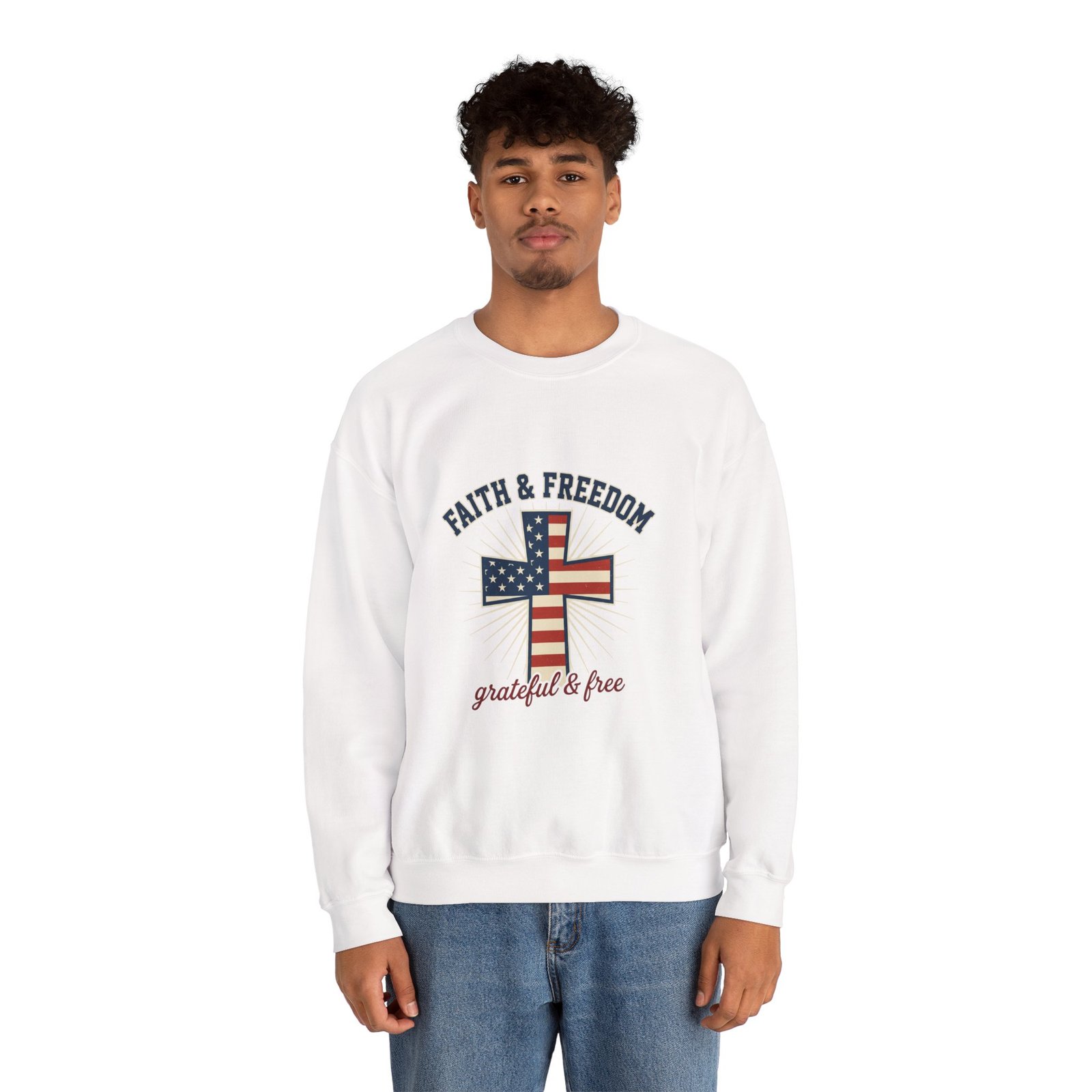 Faith & Freedom Cross Sweatshirt | Patriotic, Faith-based July 4th Vintage Americana - Image 8