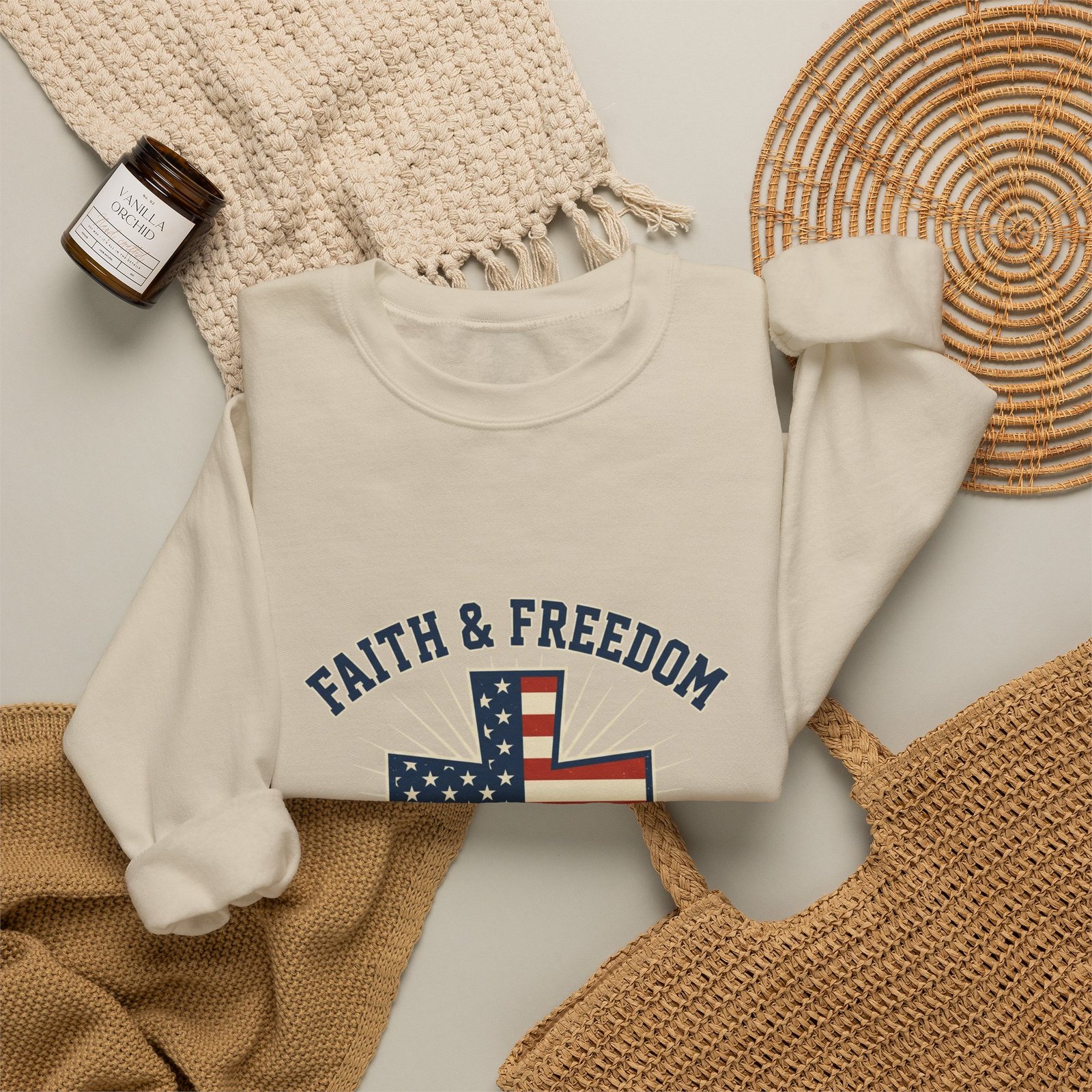 Faith & Freedom Cross Sweatshirt | Patriotic, Faith-based July 4th Vintage Americana - Image 34