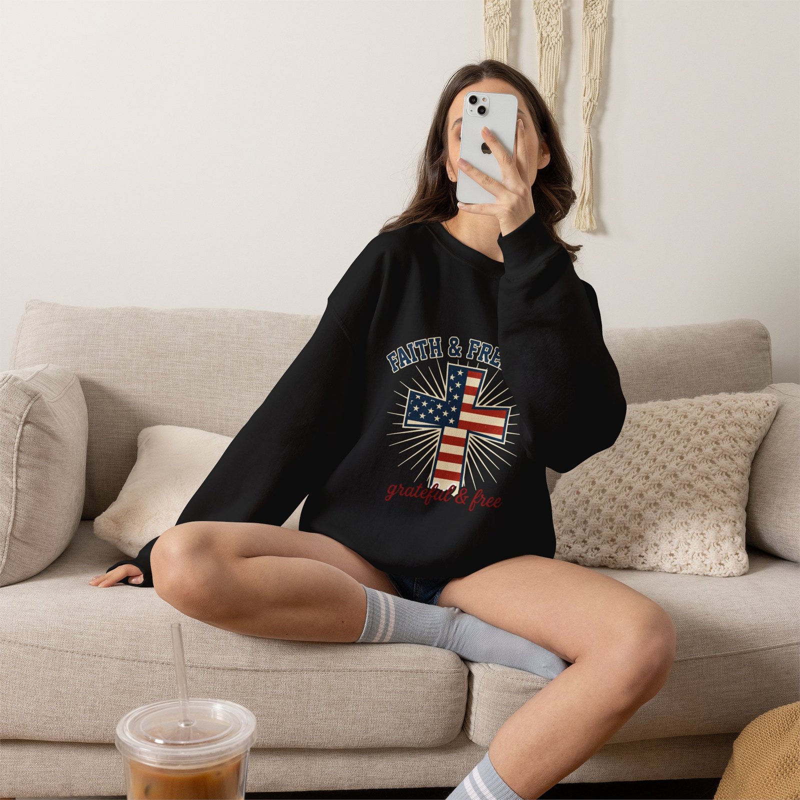 Faith & Freedom Cross Sweatshirt | Patriotic, Faith-based July 4th Vintage Americana - Image 21