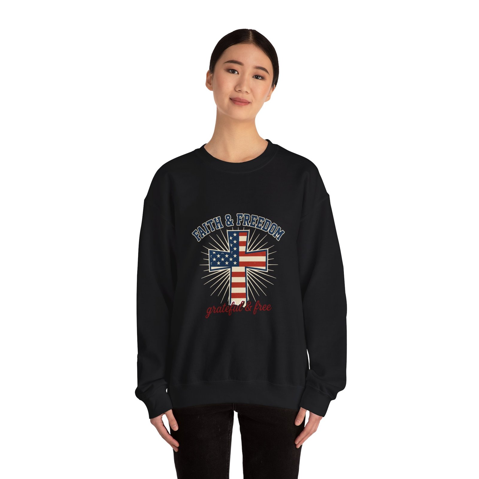 Faith & Freedom Cross Sweatshirt | Patriotic, Faith-based July 4th Vintage Americana - Image 22
